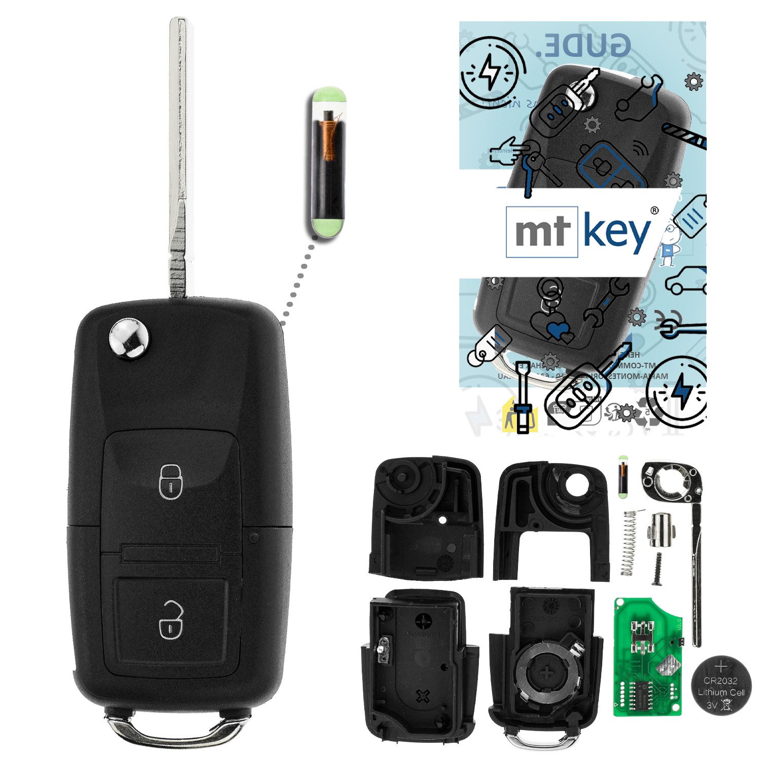 mt-key Schlüsseltasche Auto Funk Schlüssel Fernbedienung 434MHZ ID48 CAN (Set), für Seat Ibiza (6L III, 04–09)