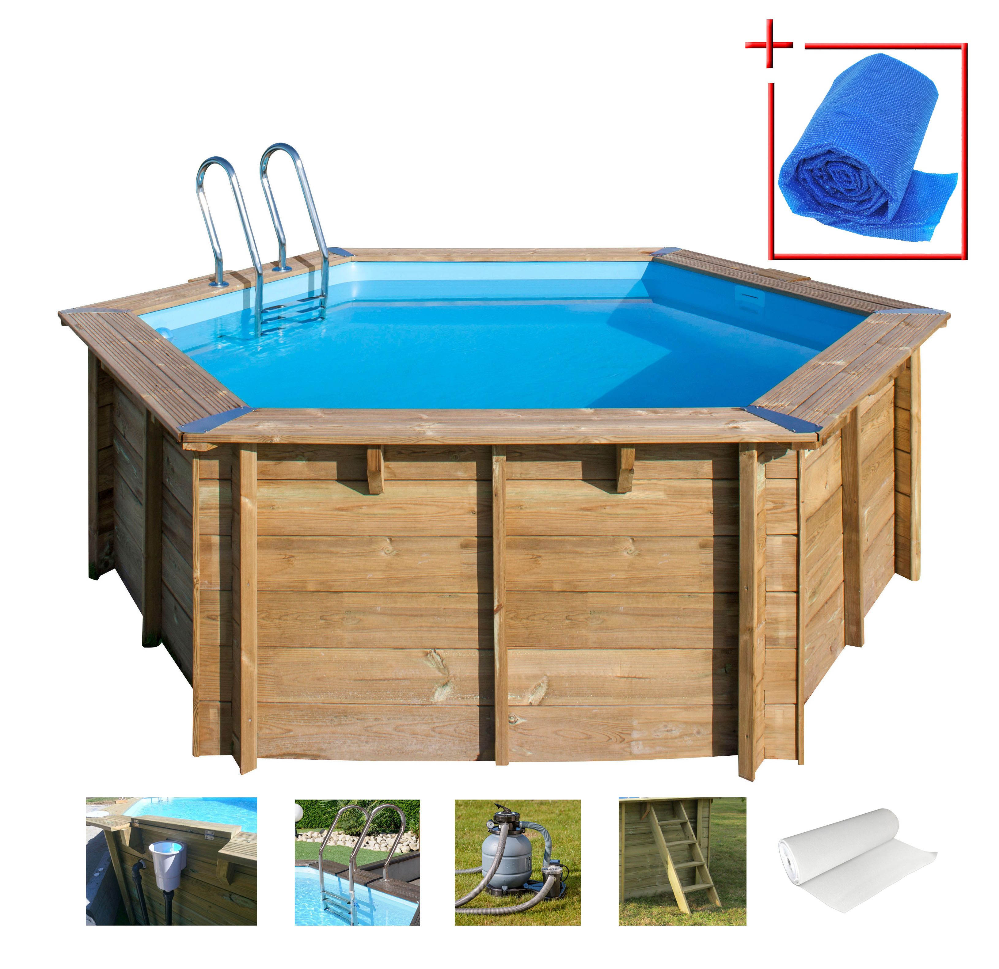 Gre Sechseckpool VANILLE 2 (Set, 8-tlg), Kiefernholz, ØxH: 400x119 cm