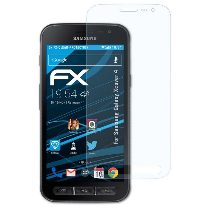 atFoliX Schutzfolie Displayschutz für Samsung Galaxy Xcover 4 (3 Folien) Ultraklar und hartbeschichtet