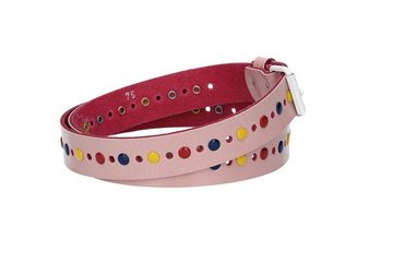 kiddybelts Ledergürtel Kids 25mm in Hellrosé Lochung, bunten Nieten und weißer Rollschließe (KB12-320) sehr weiches Vollrindleder