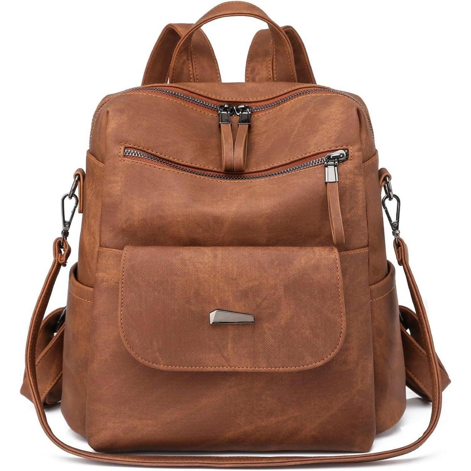 LuxusKollektion Minirucksack Rucksack Damen Wasserdicht Diebstahlsicher Leicht PU Leder Caramel