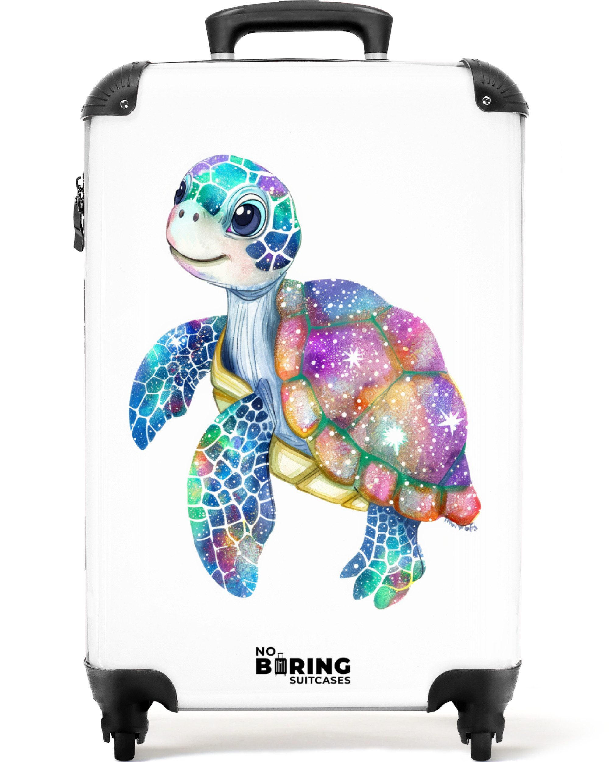 NoBoringSuitcases.com© Kinderkoffer Bunte Schildkröte als Mosaik 55x35x20cm, 4 Rollen, Kinder Koffer Klein, Trolley Handgepäck, Reisekoffer