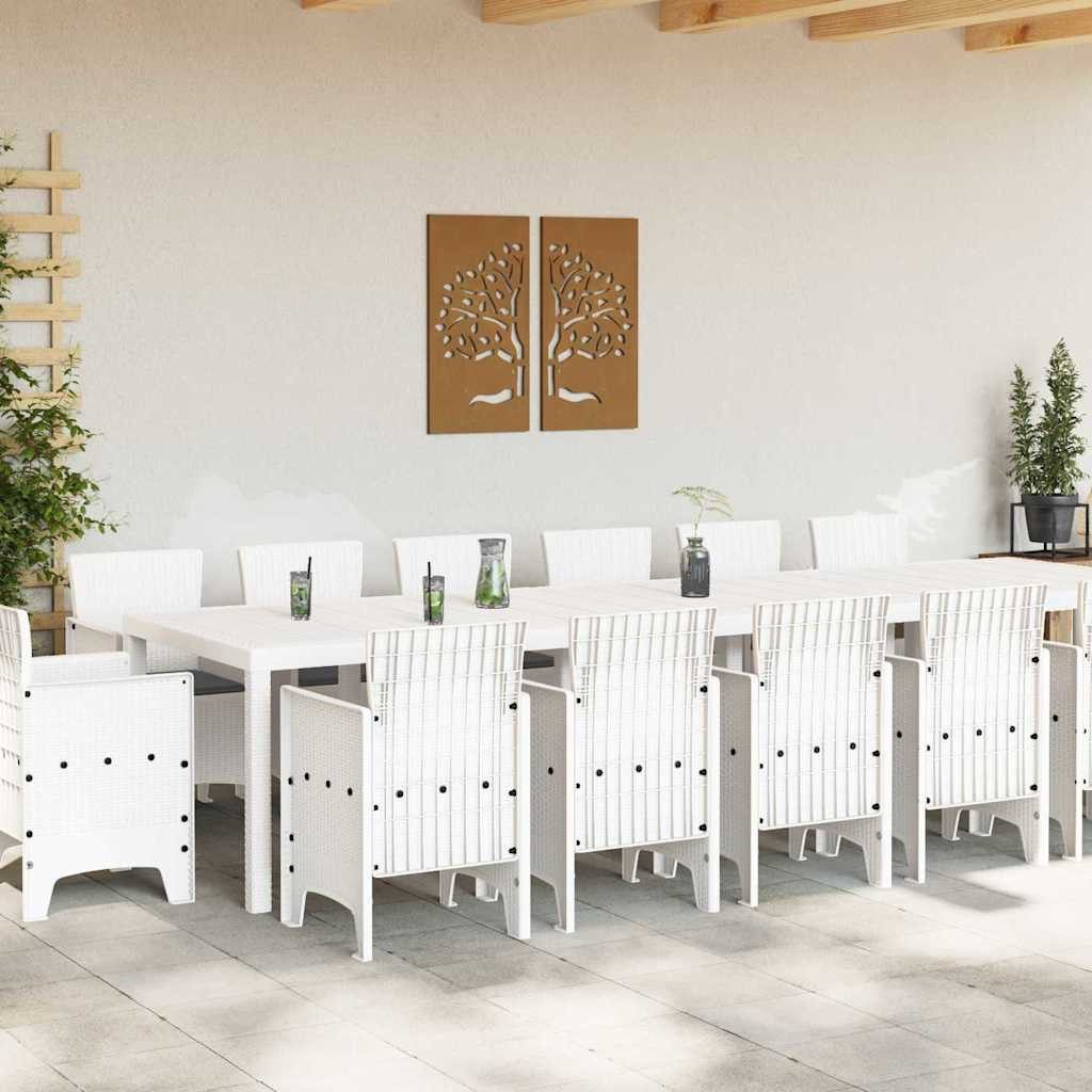 vidaXL Gartenlounge-Set Garten Essgruppe 15 Stk. Weiß Polt Rattan, (15-tlg)