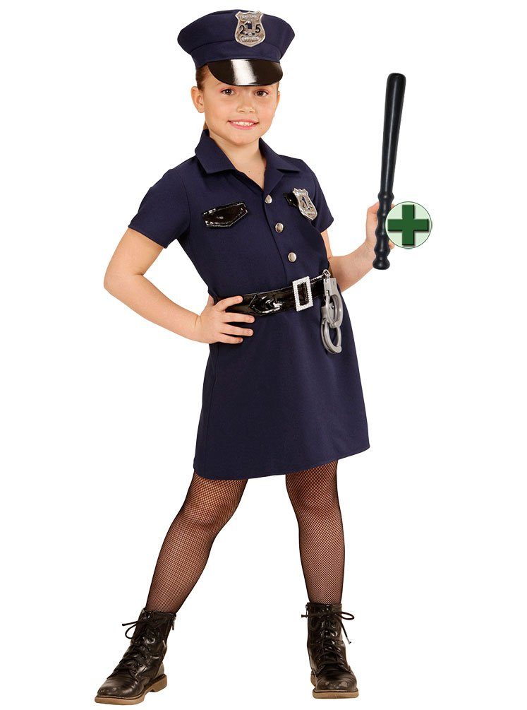 Karneval-Klamotten Polizei-Kostüm Polizistin Kostüm Mädchen blau mit Polizeistock, Kinderkostüm Komplett Polizei mit Mütze und Zubehör Faschingskostüm