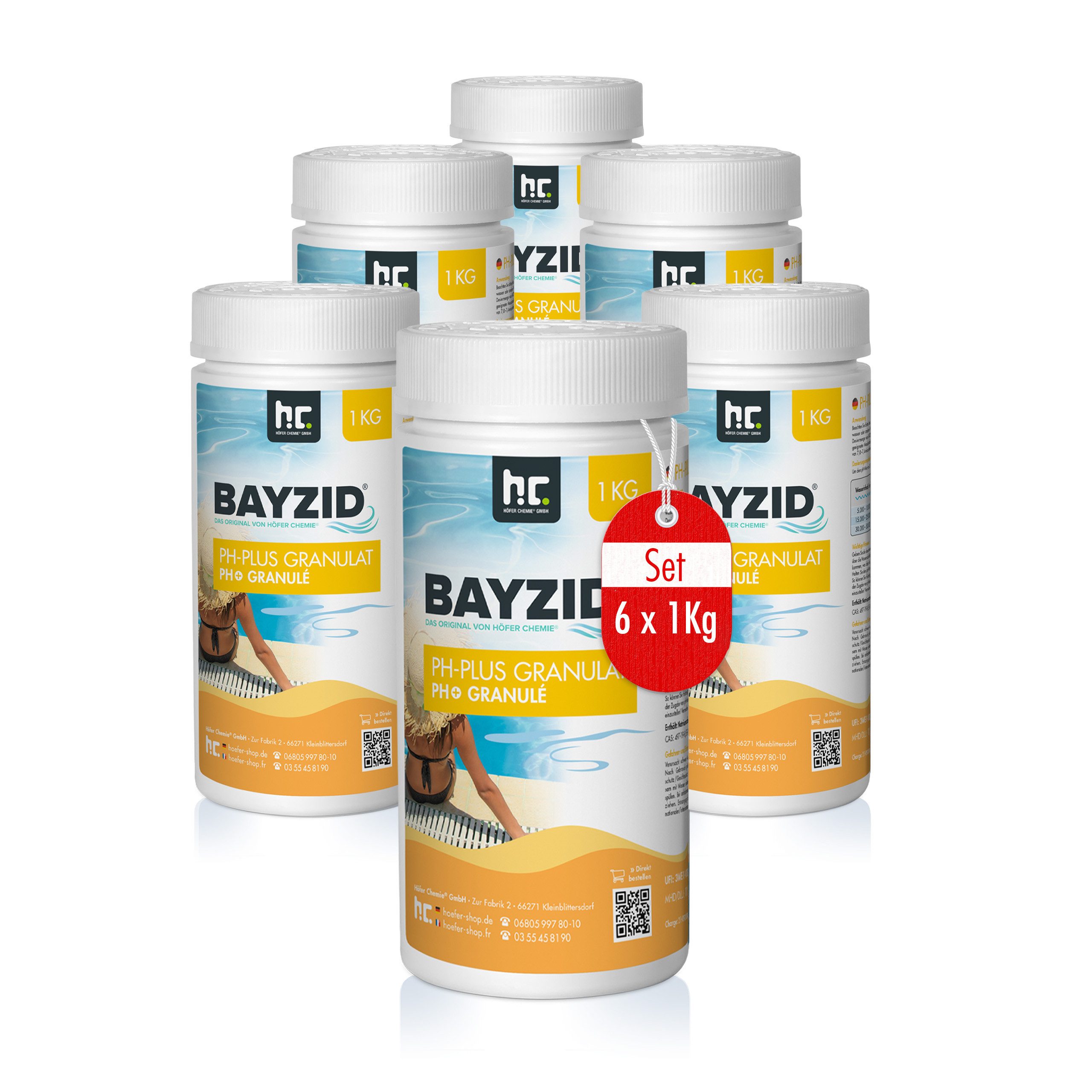 Höfer Chemie GmbH Poolpflege 6x 1 kg BAYZID® pH Plus Granulat für den Pool, Zuverlässige Regulierung des pH-Werts