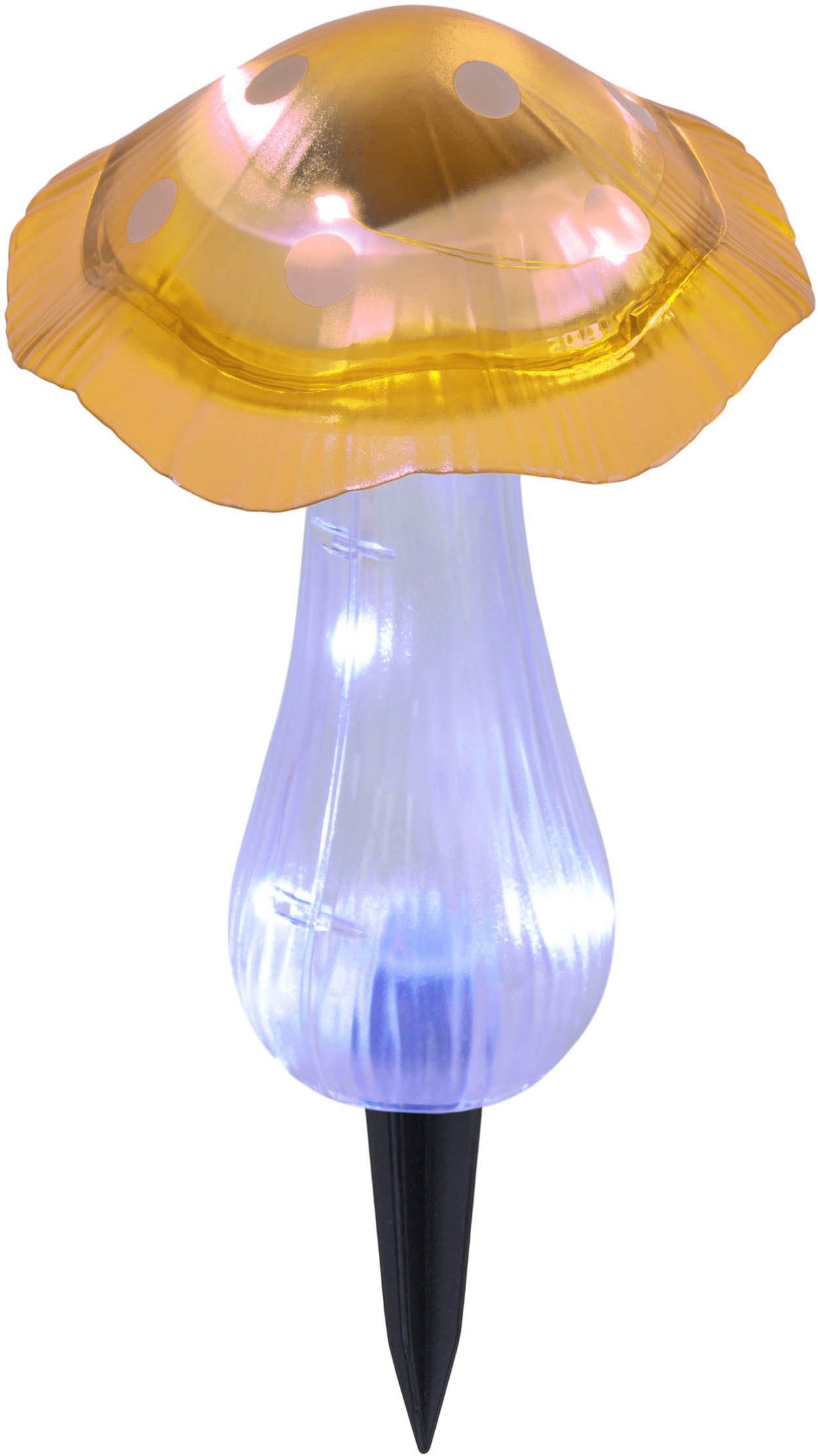 näve LED Solarleuchte Mantar, Tageslichtsensor, LED fest integriert, Kaltweiß, 2er Set Dekoerdspieß Pilze rot und gelb, Dämmerungssensor, kaltweiß