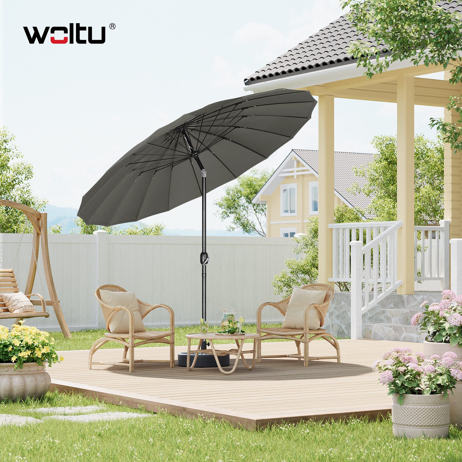 Woltu Sonnenschirm, Gartenschirm mit Kurbel, Ø günstig online kaufen