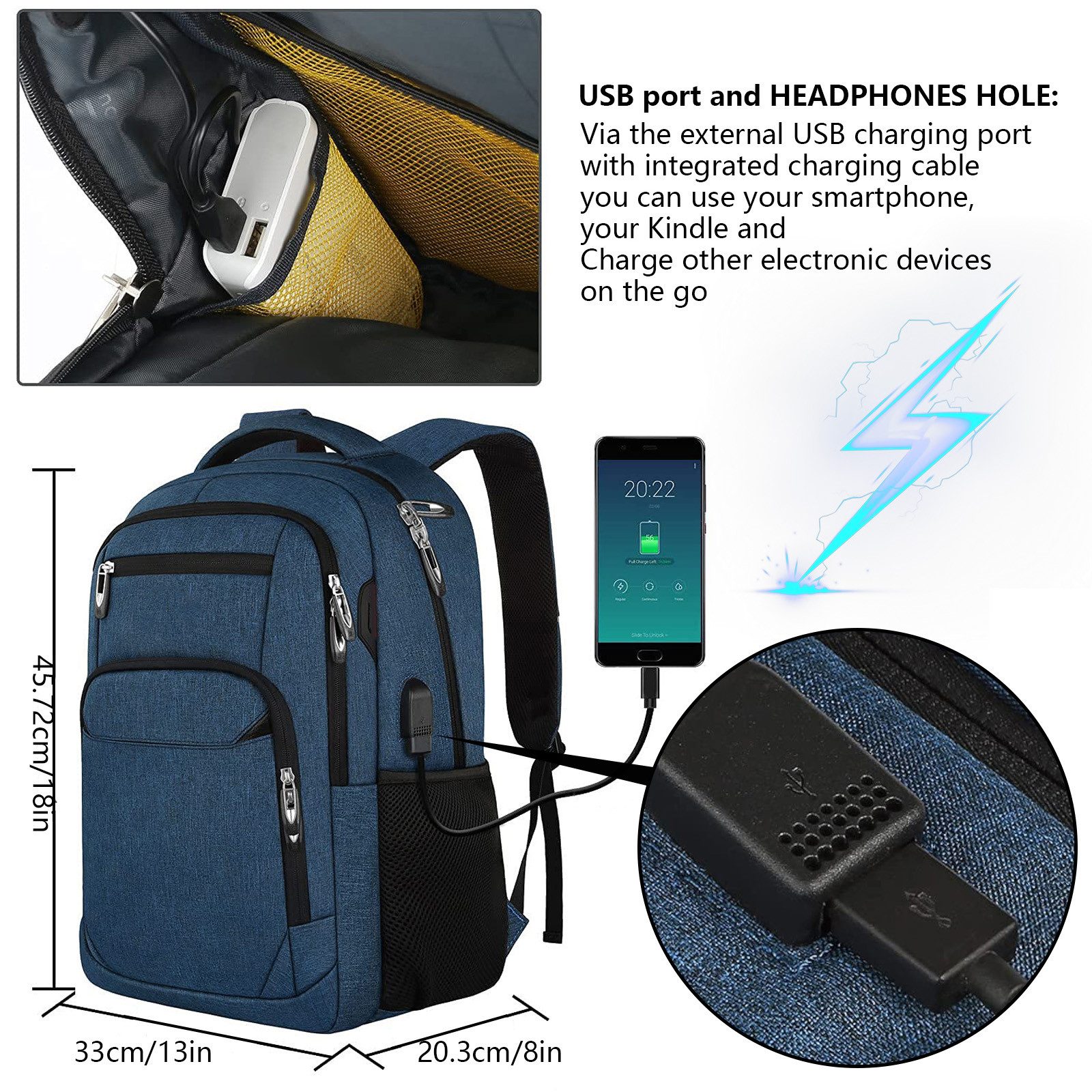 OKWISH Laptoprucksack Laptop Rucksäcke Schulrucksack Wasserbeständig Laptoptasche (Uni Tasche Businessrucksack Sportrucksack, Anti-Diebstahl, Backpack mit Laptopfach, mit USB-Anschluss), Herren Damen Jungen Teenager Arbeit Business Freizeit Reisen