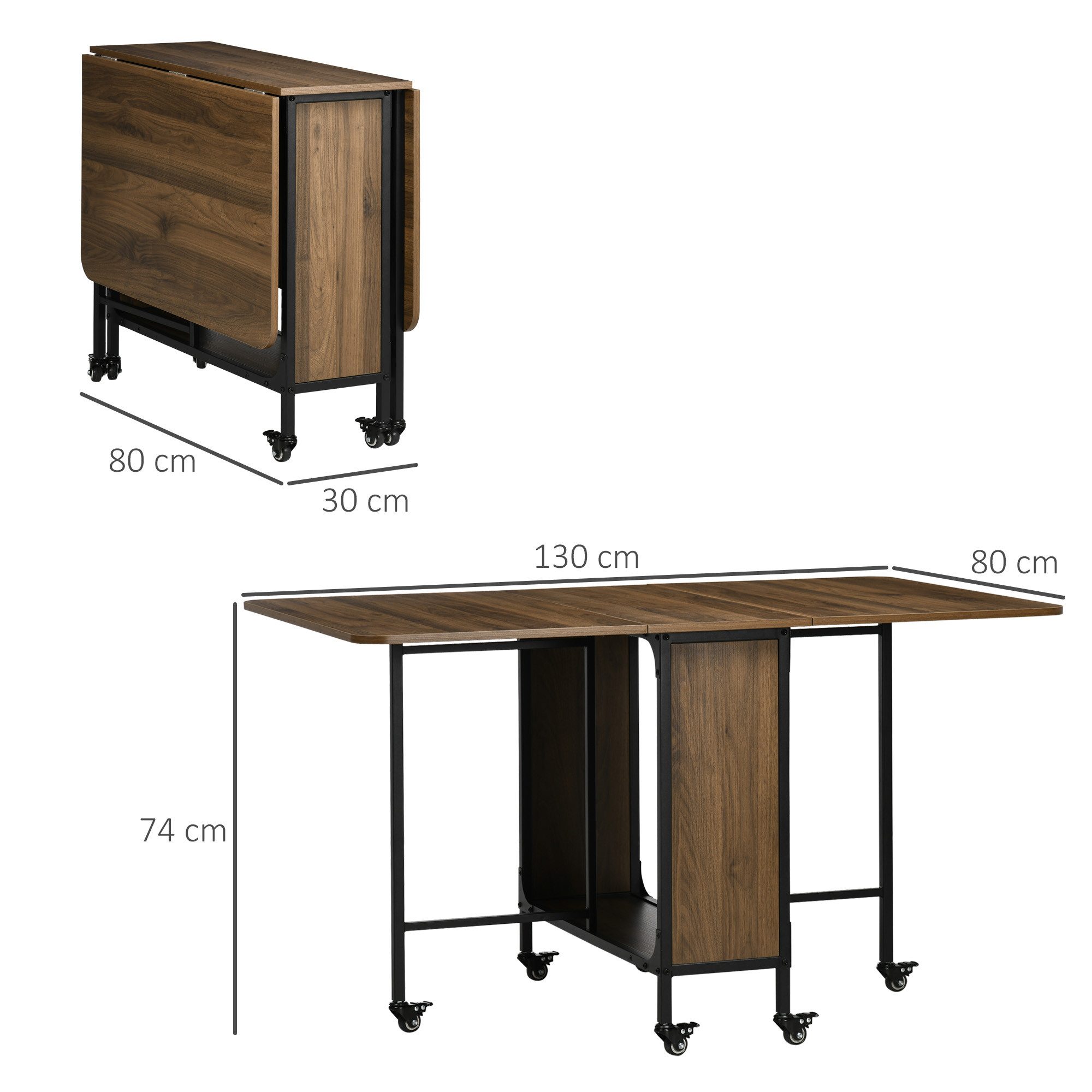 HOMCOM Klapptisch Esszimmertisch für 6 Personen, mit Ablage, für kleine Räume (Küchentisch, 1-St., Esstisch), für Wohnzimmer, Braun