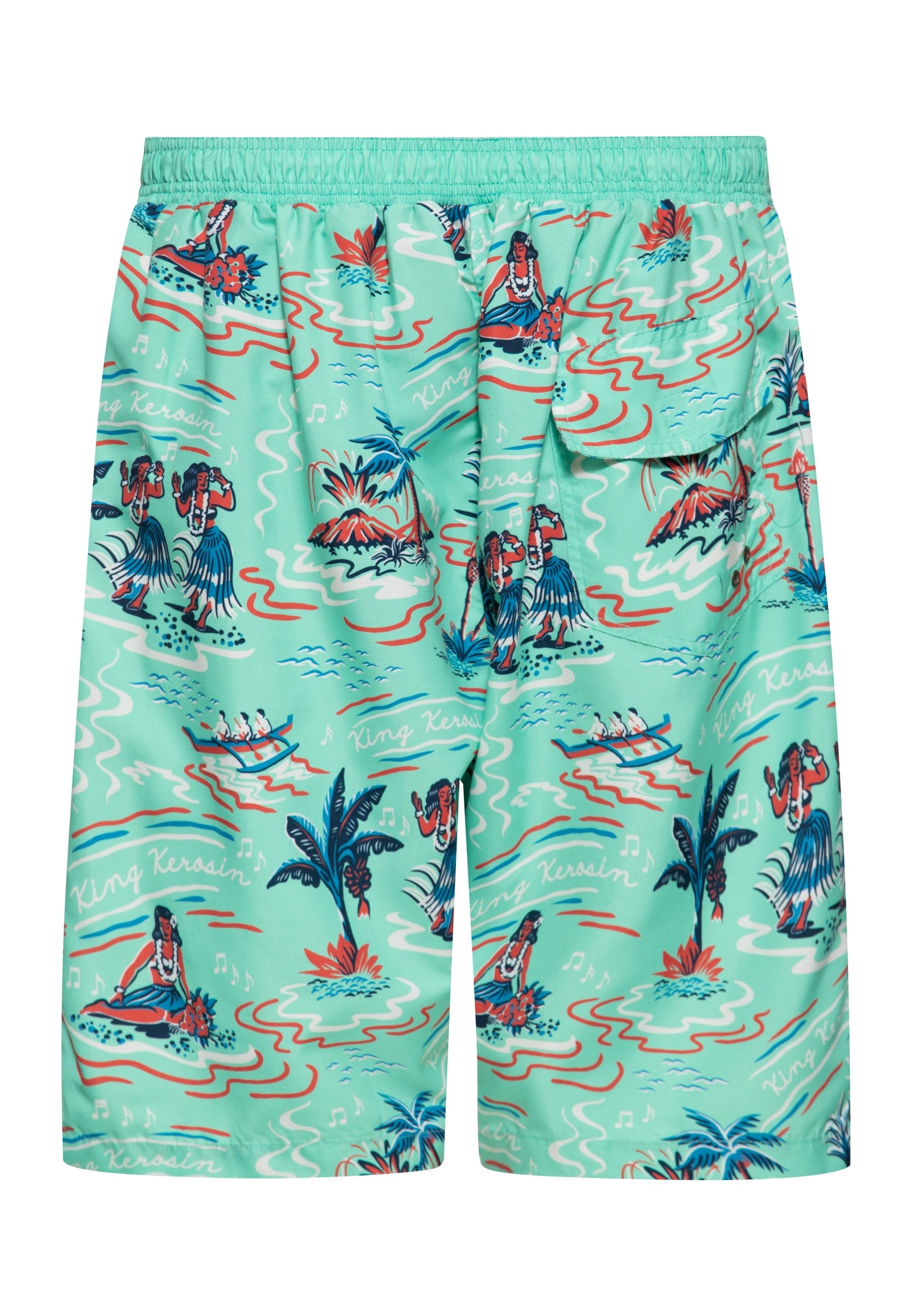 KingKerosin Badeshorts Hawaii im hawaiianischen Allover-Design