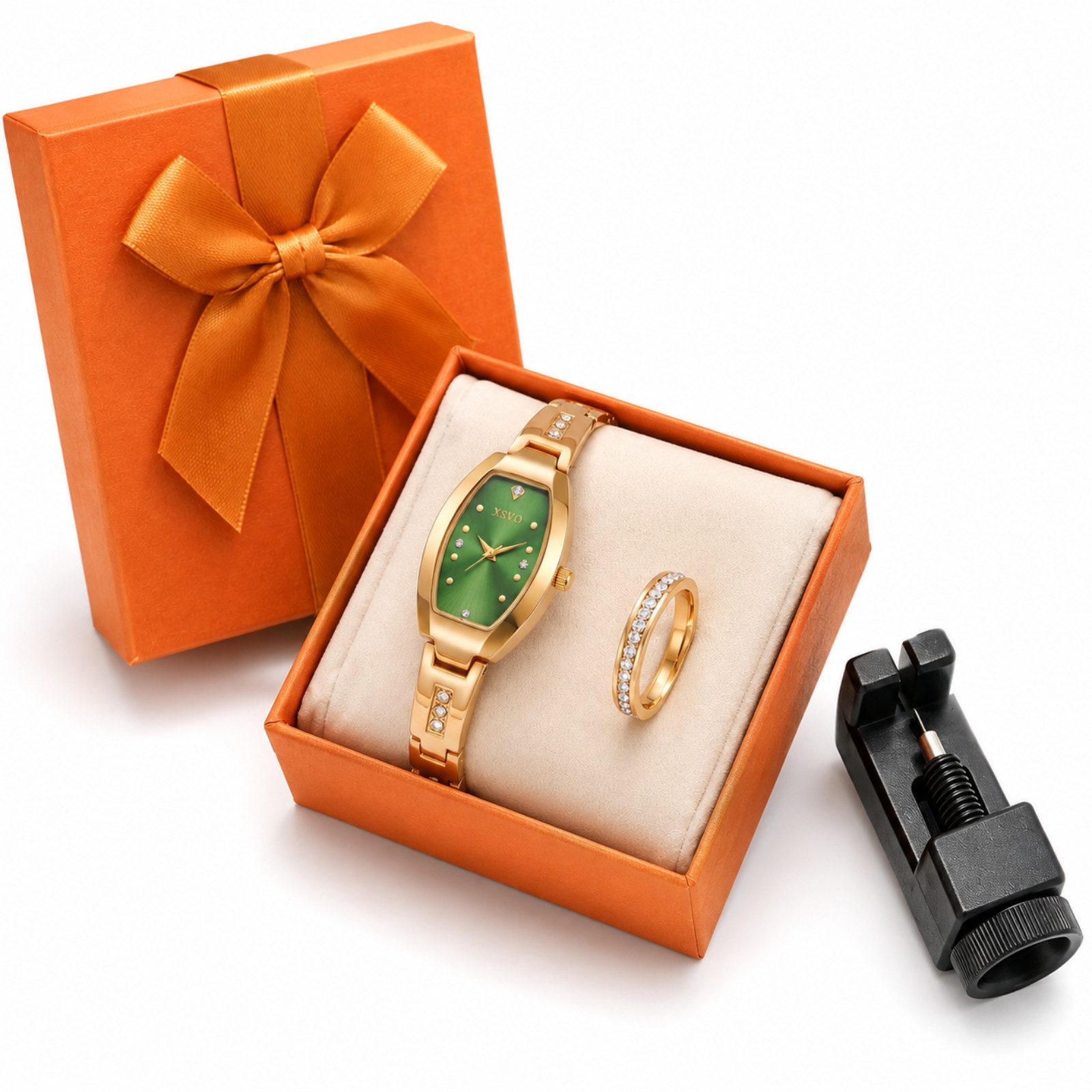 Luckice Quarzuhr Premium Damen Schmuckset mit Quarz-Armbanduhr & klassisches Armband, (22mm Edelstahl-Zifferblatt mit Zirkonia-Steinen, Exklusives Geschenkset für Frauen, 2-tlg., Muttertag/Valentinstag/Weihnachten in Präsentbox)