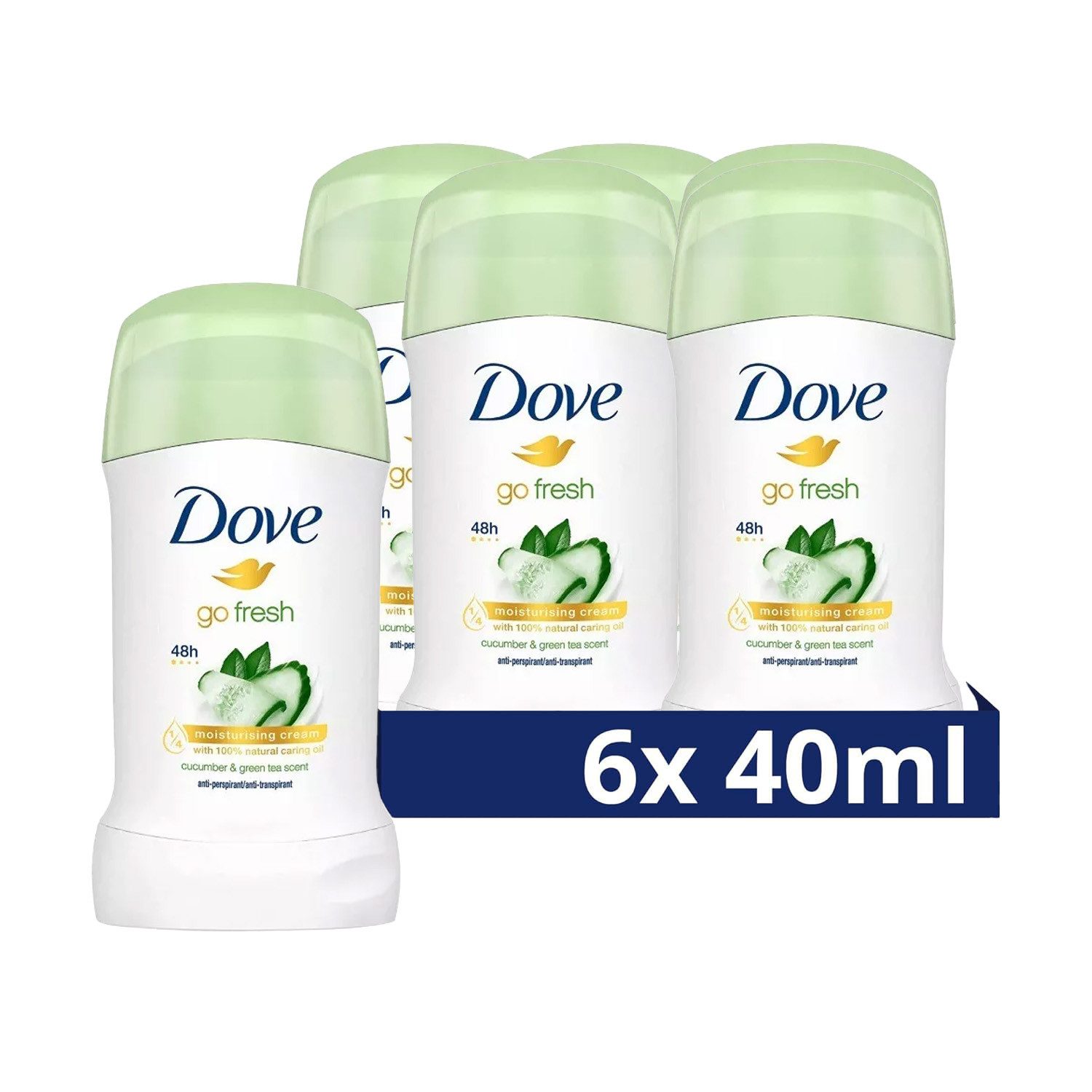 DOVE Deo-Stift Go Fresh Deodorant mit Gurke und grünem Tee 6 Pack, Spar Set, 6-tlg., Schutz bis zu 48 Stunden,für Damen und Herren, 6 Stück à 40 ml