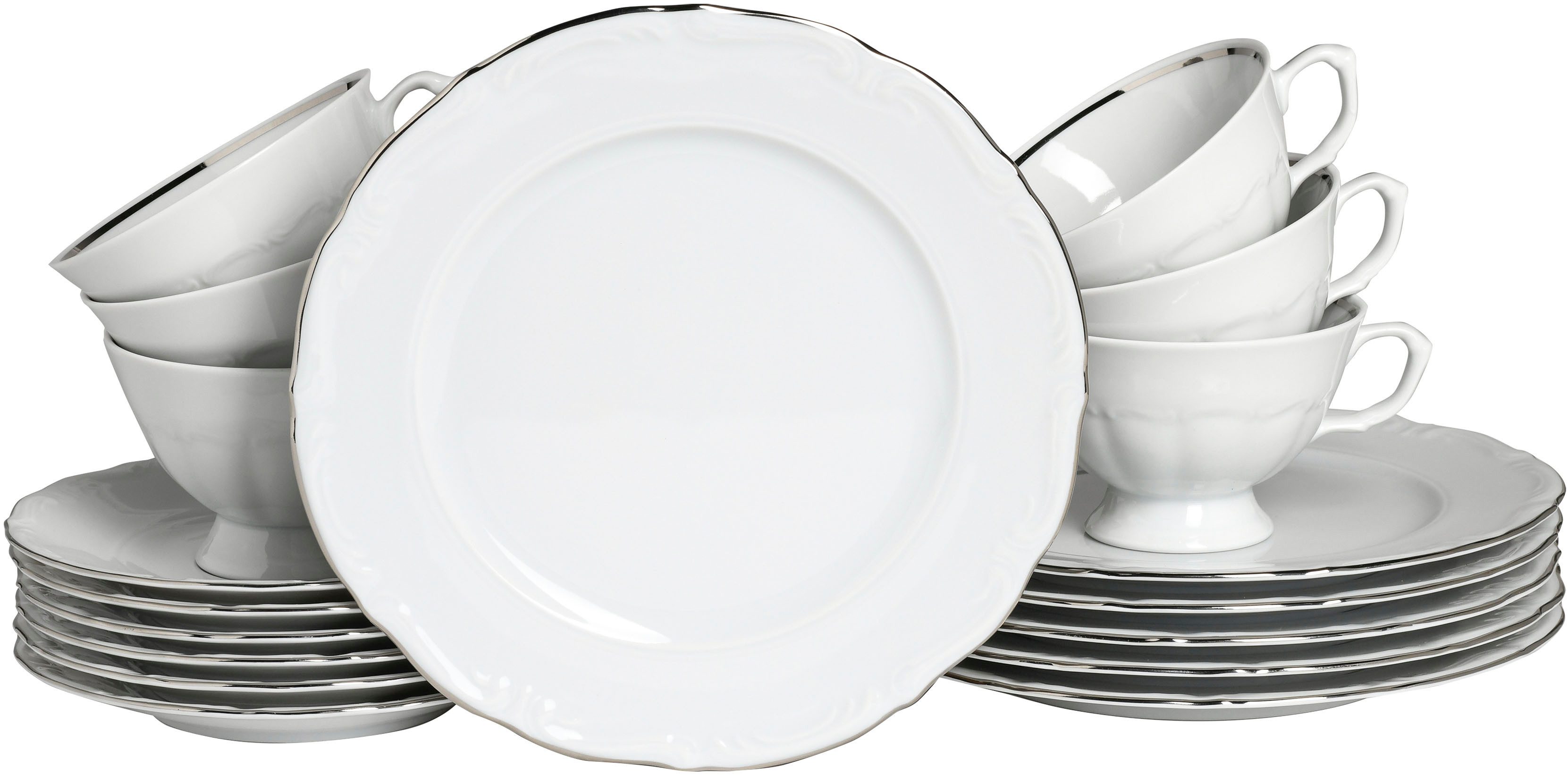 CreaTable Кофейный сервиз Maria Theresia, KaffeeService 18-tlg (18-tlg), 6 Personen, Porzellan, Traditionelle Porzellanform