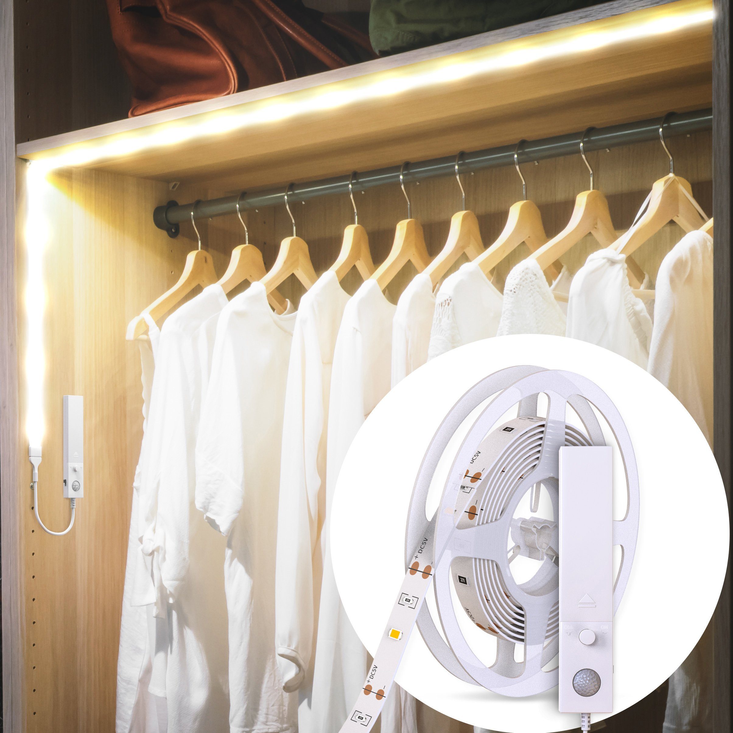 B.K.Licht LED-Streifen, 1m Band/Stripe Schrank-Beleuchtung mit Bewegungsmelder LED