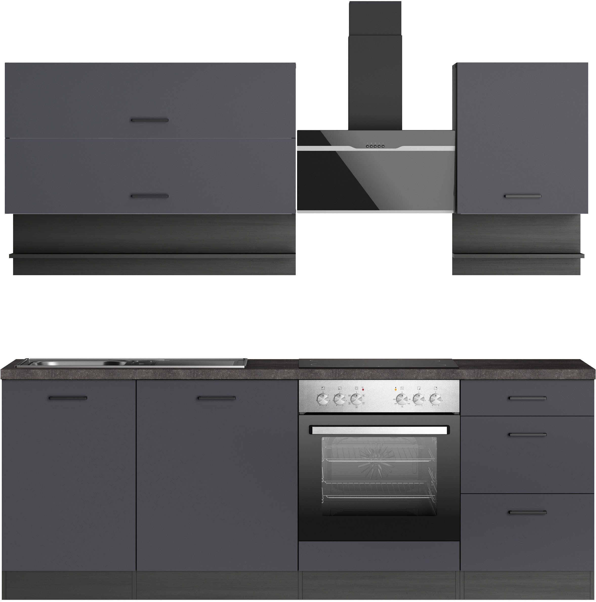 KOCHSTATION Кухниzeile KS-Frieda Breite 220 cm, wahlweise mit E-Geräten, mit 38mm starker Arbeitsplatte