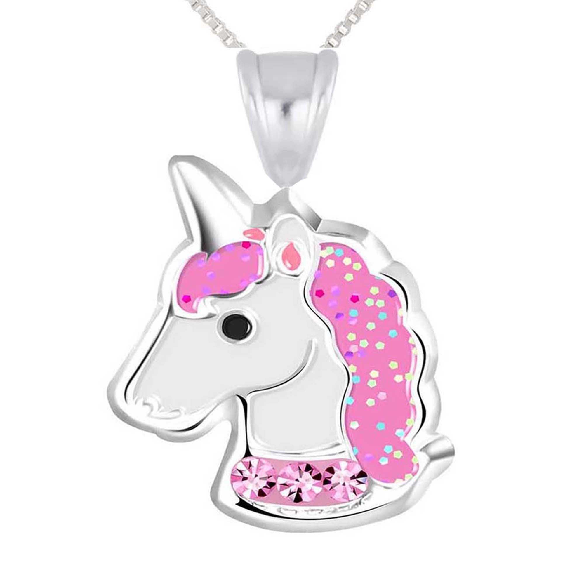 mit 925 Kette Set Kettenanhänger Anhänger), Kette Kinder Pink Silberanhänger und (Halskette Pferd Anhänger schmuck23 Anhänger Mädchen Einhorn Silber Kinderschmuck Halskette mit