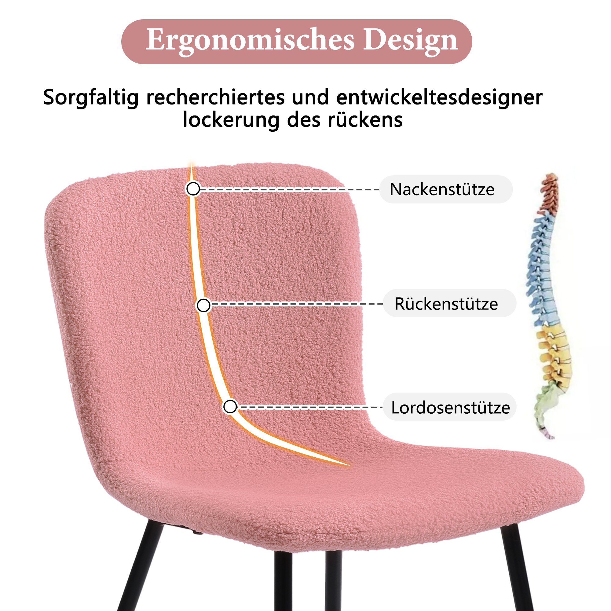 Lamm rosa mit Esszimmerstuhl Metallbeinen Samt St), (4 Polsterstuhl 4er Flieks Set