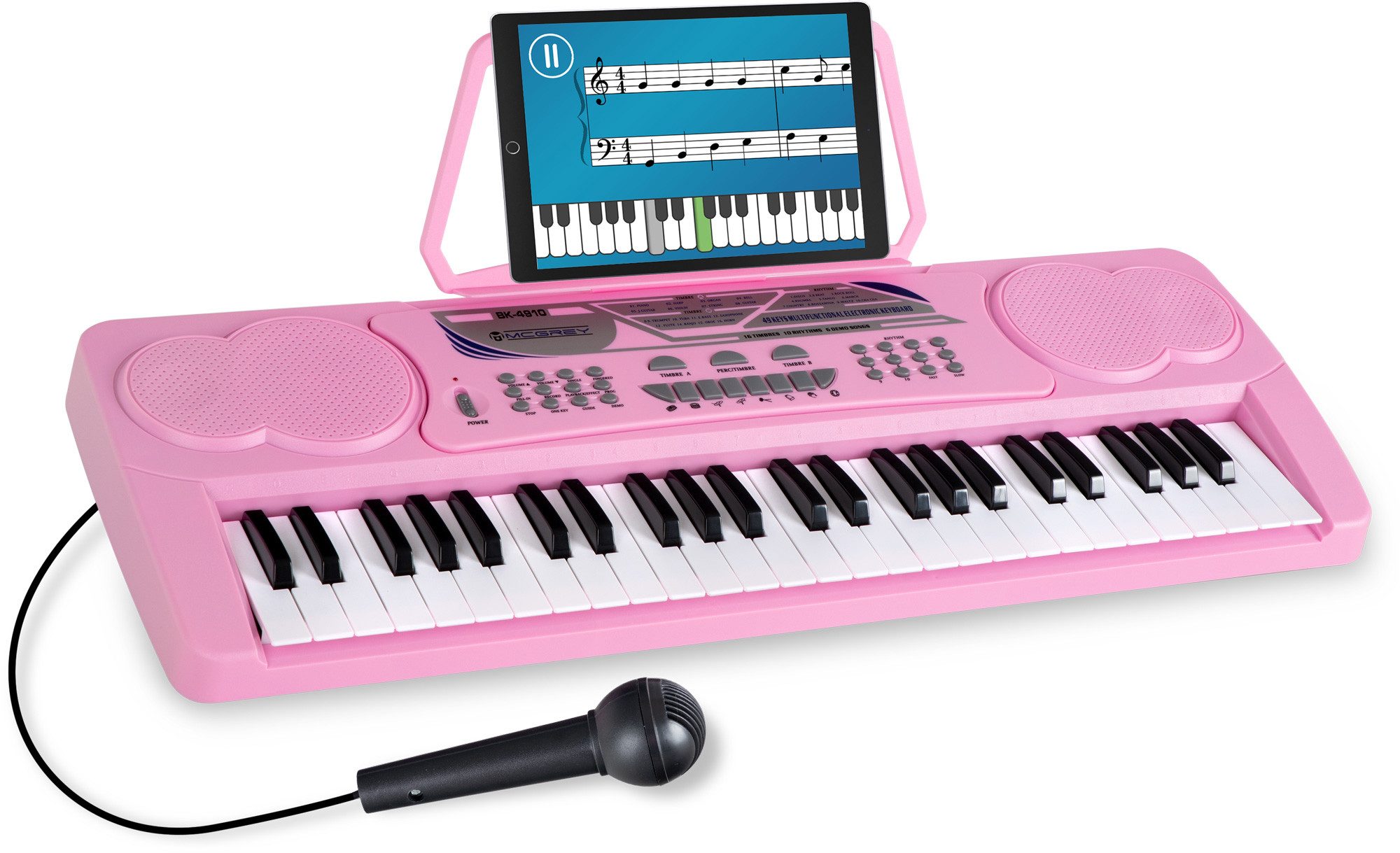 McGrey Home-Keyboard BK-4910 Einsteigerkeyboard mit 49 Tasten (2-St., inkl. Mikrofon für Gesang und Notenhalter), mit 16 Sounds, 10 Rhythmen und Lernfunktion