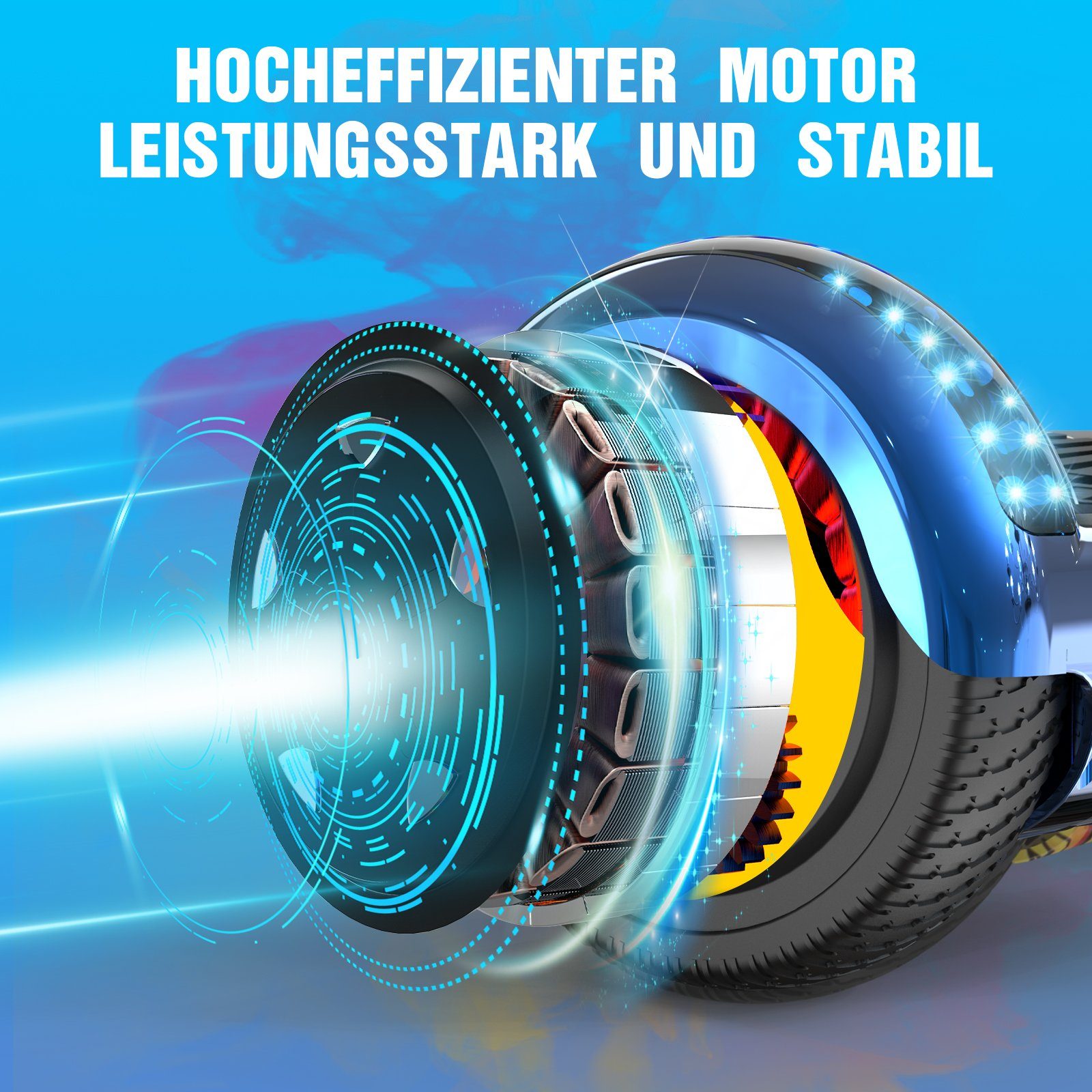 RCB TECH Balance Scooter JD6, 6,5 Zoll Zweimotoren Hoverboard, mit LED-Leuchten und Bluetooth, 120,00 W, 15.00 km/h, bis zu 10 km Reichweite, keine Straßenzulassung