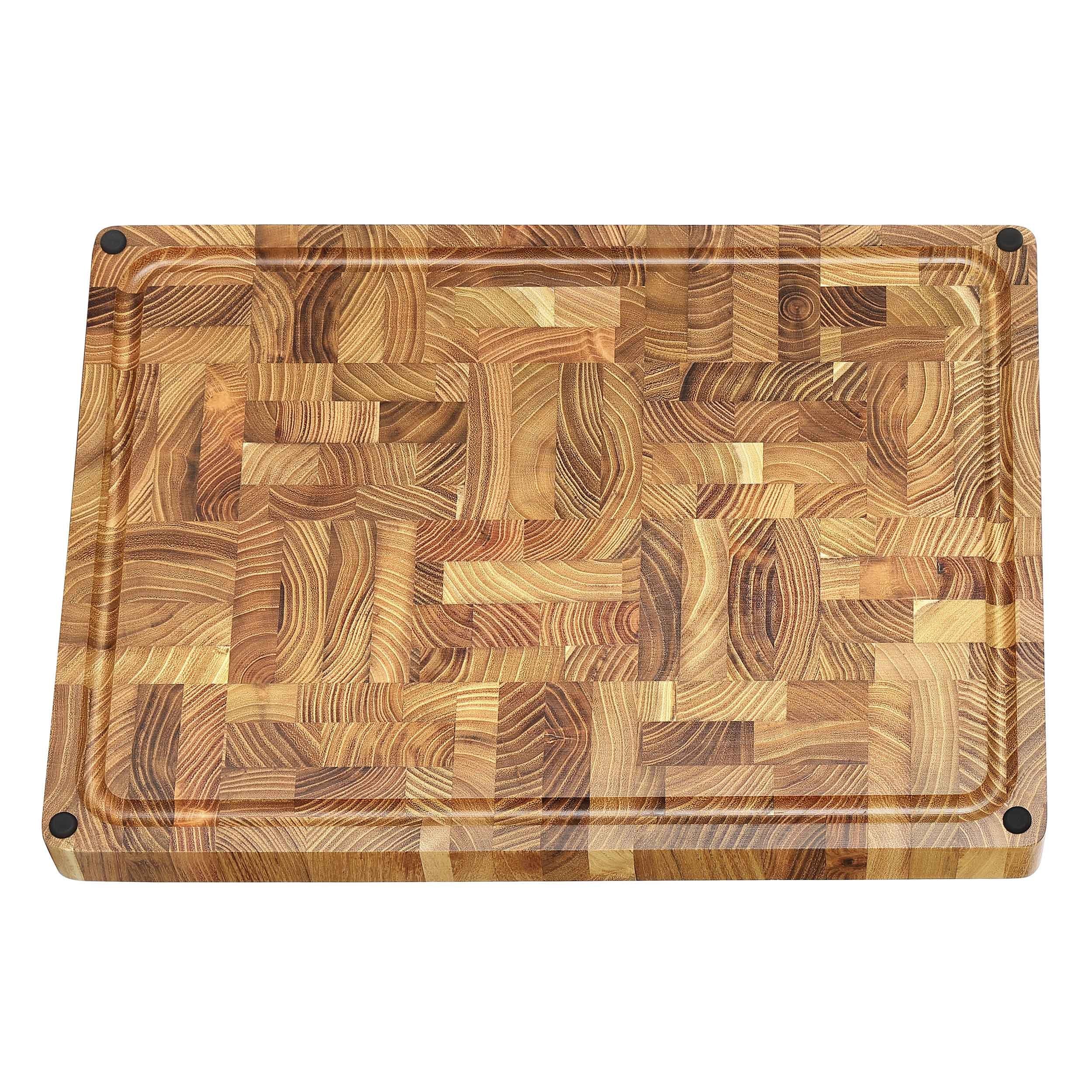 ZAYIKO Schneidebrett aus massivem Teak Stirnholz – beidseitige Nutzung & Würfelmuster