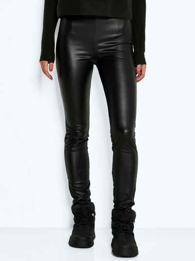 Noisy may Lederimitathose Slim Fit Straight Leg Pants PU Coated NMMONI 5432 in Schwarz-2