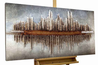 KUNSTLOFT Holzbild Skycraper Silhouette 120x60 cm, handgefertiges Wandbild aus Holz