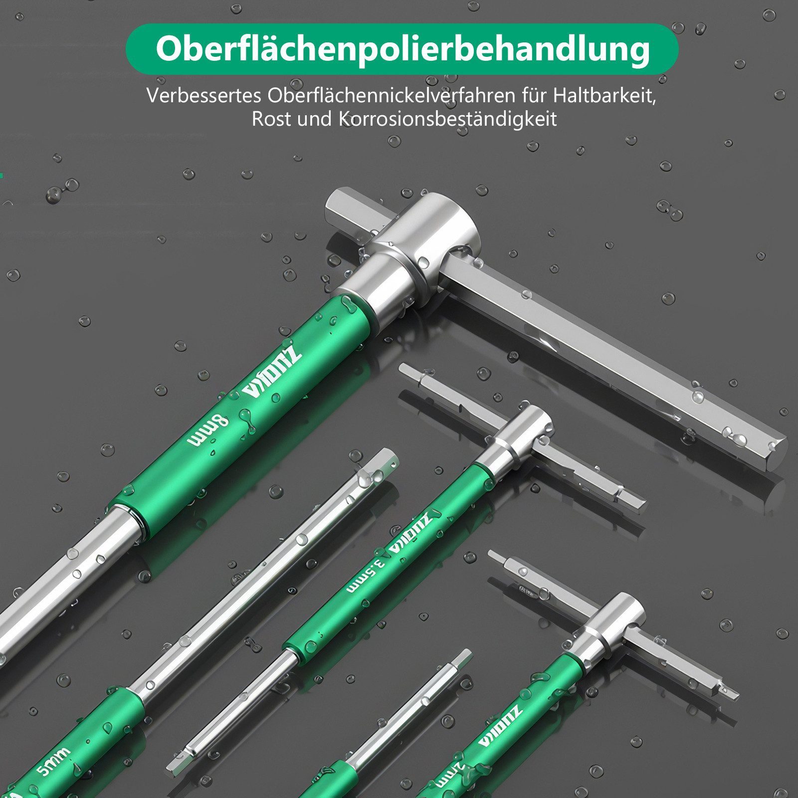 BlingBin Innensechskantschlüssel Stahl Sechseckiger Schraubenschlüssel Set 10 Stück T Stange L Form (10er Set, 10 St., 2-10mm), 360 ​​° Drehung Tragbarer Schieberballenschlüssel