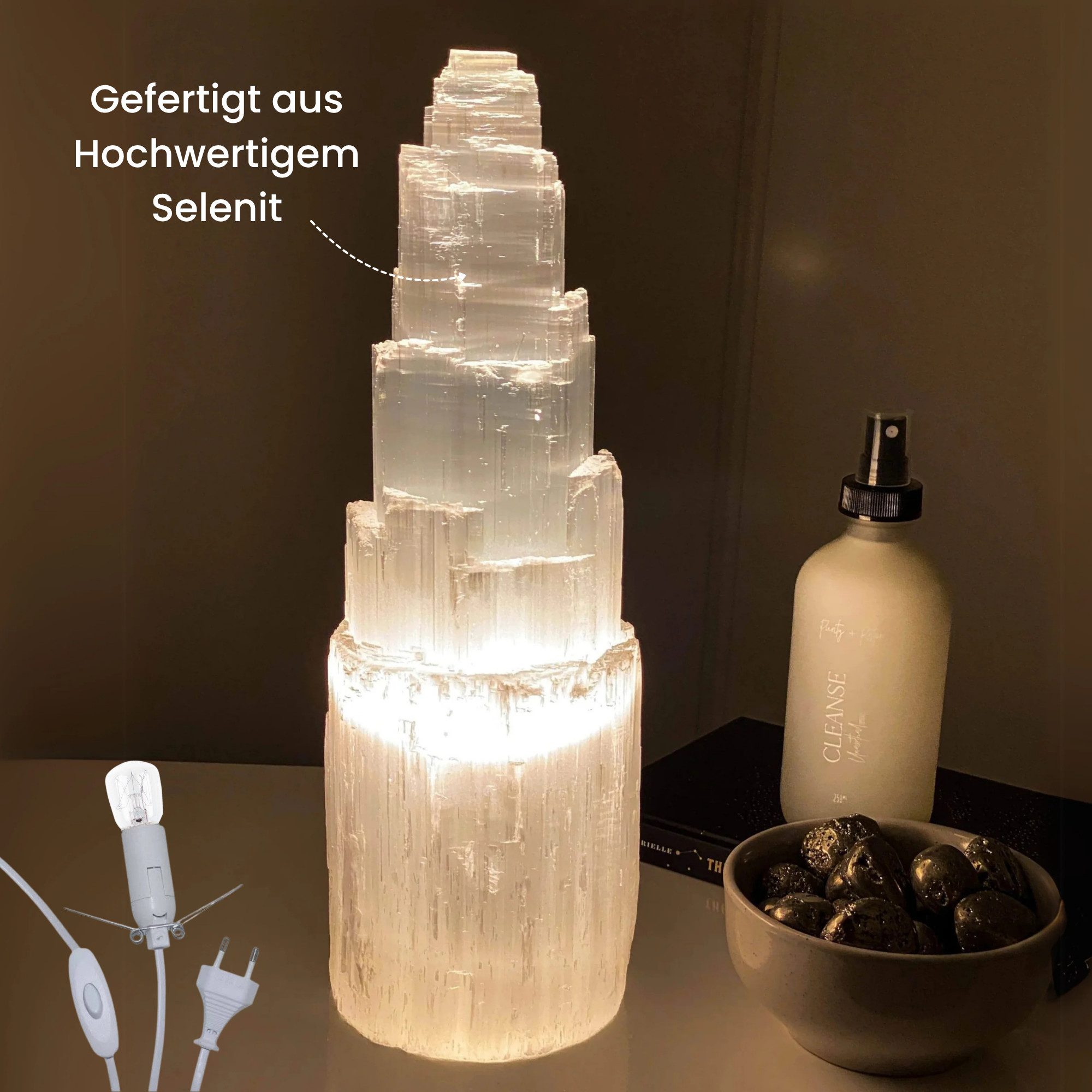 Landster Nachttischlampe Selenite Lampe Turm lampe tischleuchte Kristall La günstig online kaufen