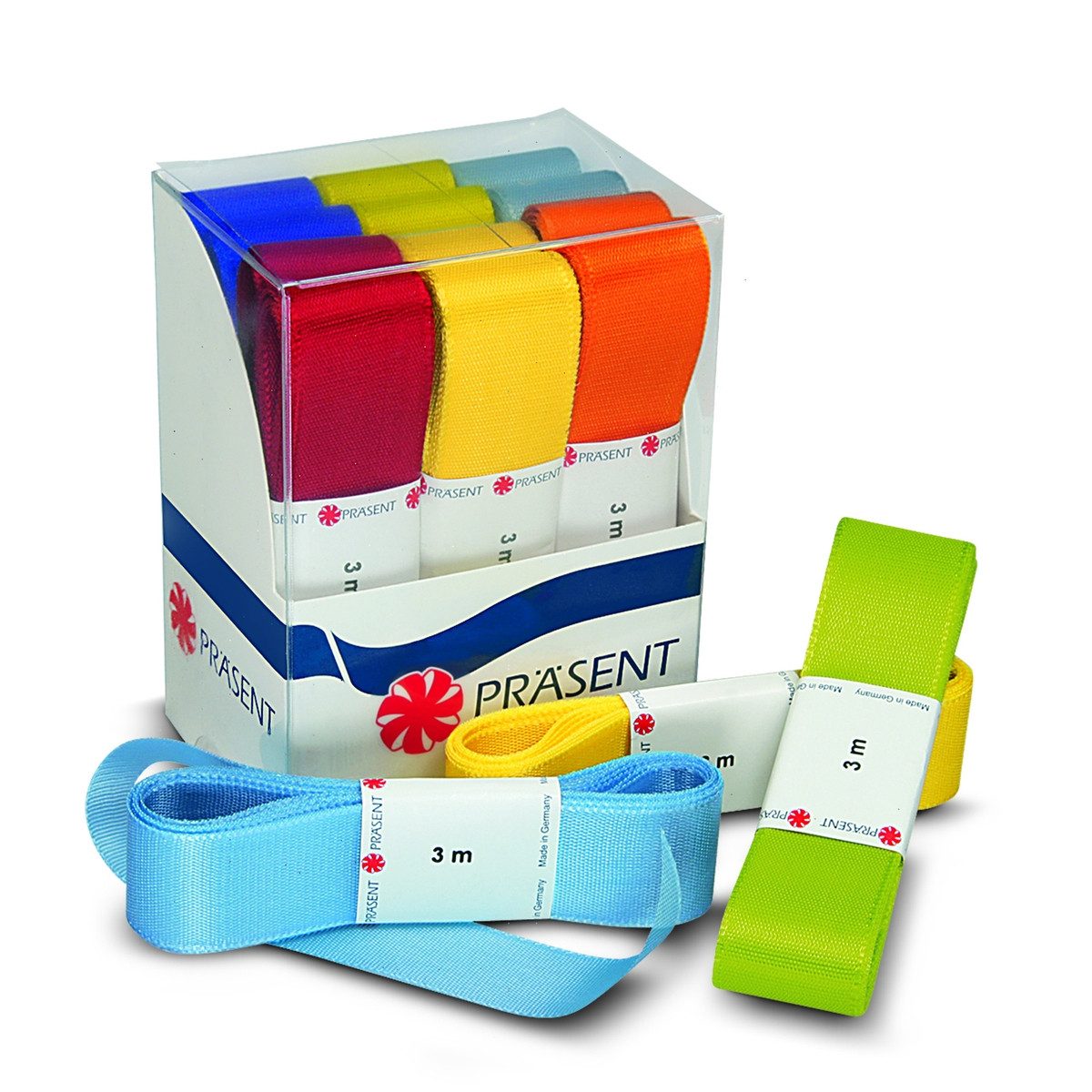 PRÄSENT Satinband PRÄSENT Satinbänder Strängchen Europa mehrfarbig 25mmx3m 12 Stück