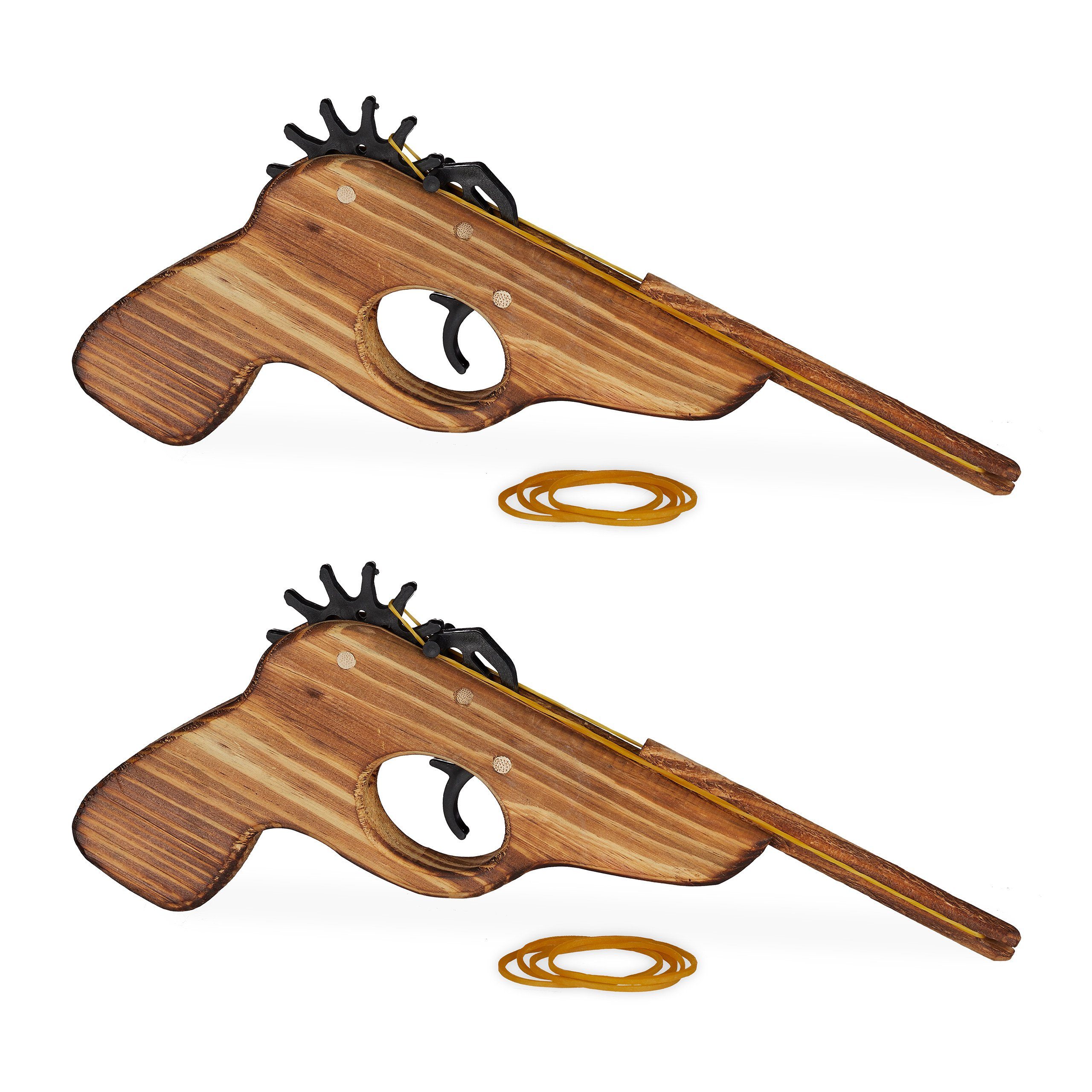 Cowboy-Kostüm 2 x Gummiband Pistole aus Holz