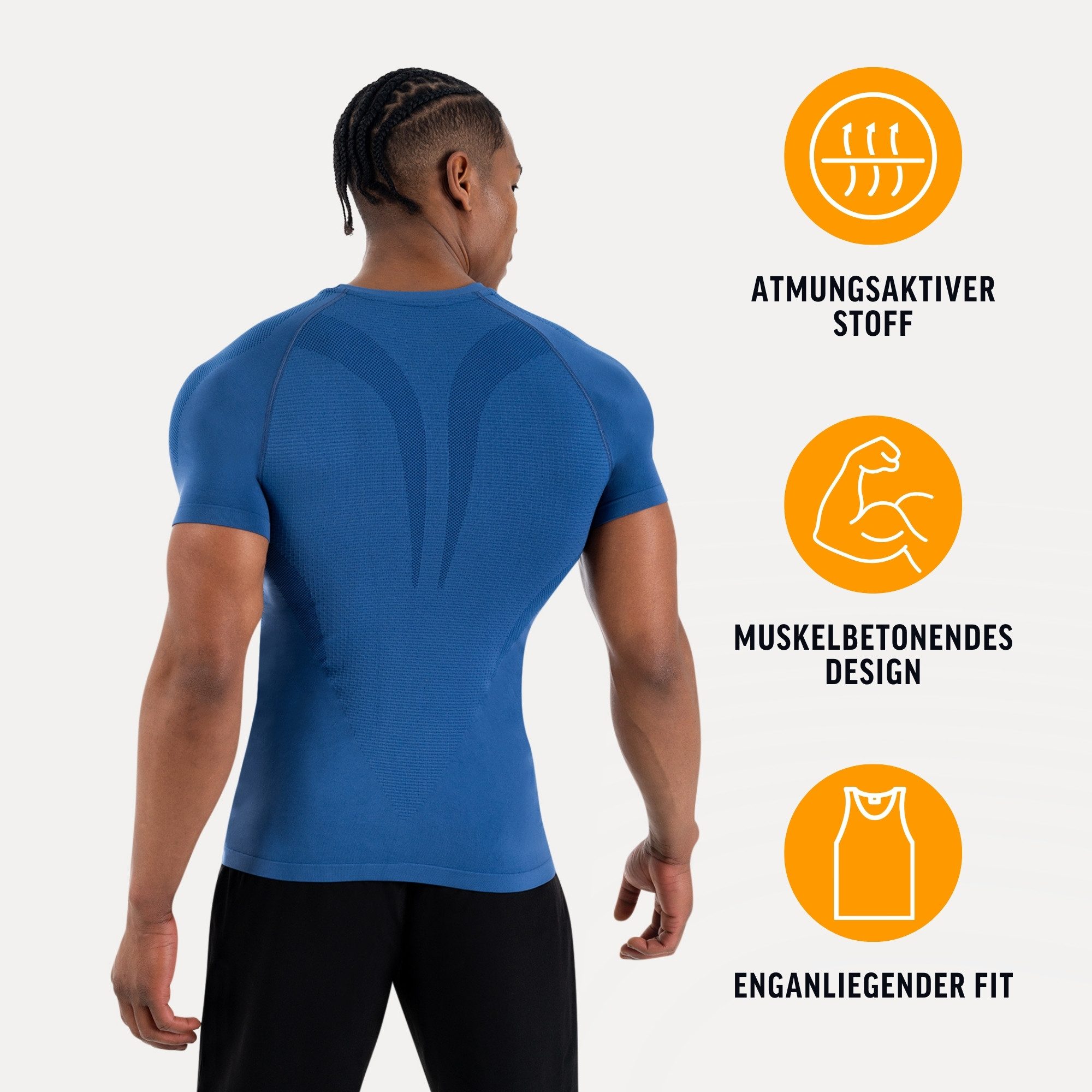 Smilodox T-Shirt Carnos, Compression Shirt Herren, Gymshirt, Seamless, Training Compression Fit, Seamless, atmungsaktiv, Body Mapping, Stretch