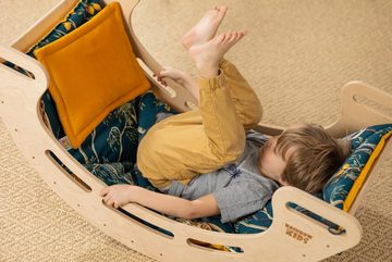 Rainbow Kids Wippe XL Holzspielzeug Montessori Waldorf Wippe Kletterbogen + Bogenkissen Made in EU