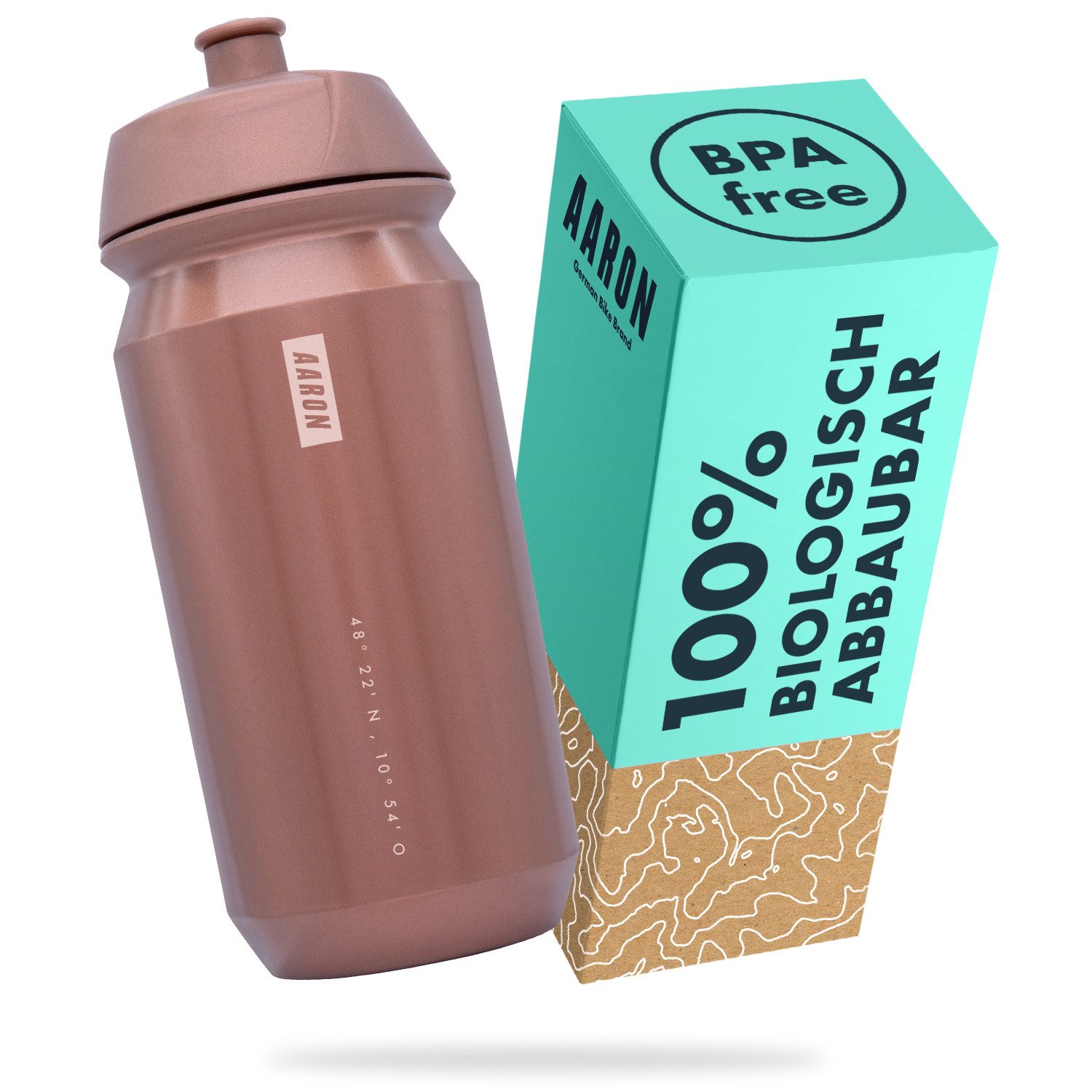 AARON Trinkflasche ECO Fahrrad Trinkflasche - 100% Biologisch Abbaubar, BPA-frei