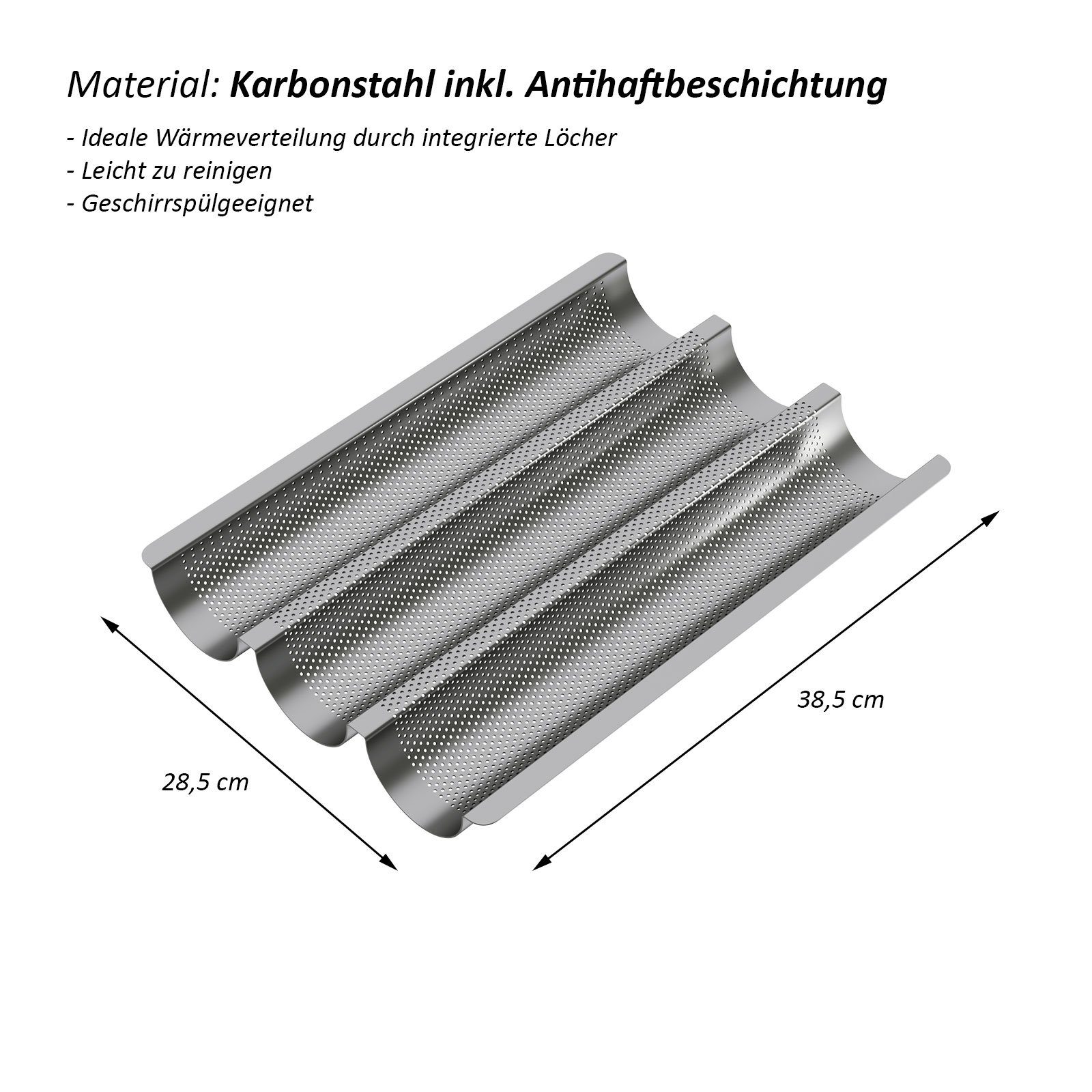 Wellgro Baguetteblech Baguette-Blech für bis zu 3 Baguettes, Karbonstahl