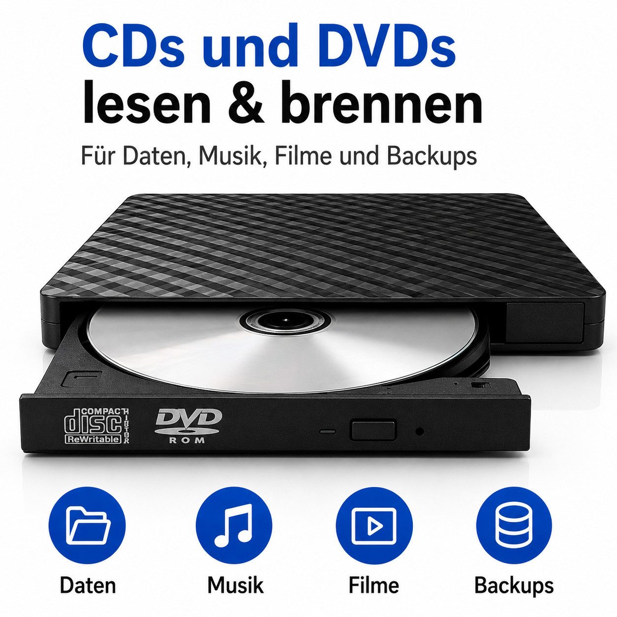 Toomoke Externes DVD-Laufwerk USB 3.0, CD DVD Brenner für Laptop PC DVD-Brenner (USB 3.0, CD/DVD RW Laufwerk, 24x CD 8x DVD, Plug & Play, Windows 10/8/7/XP)