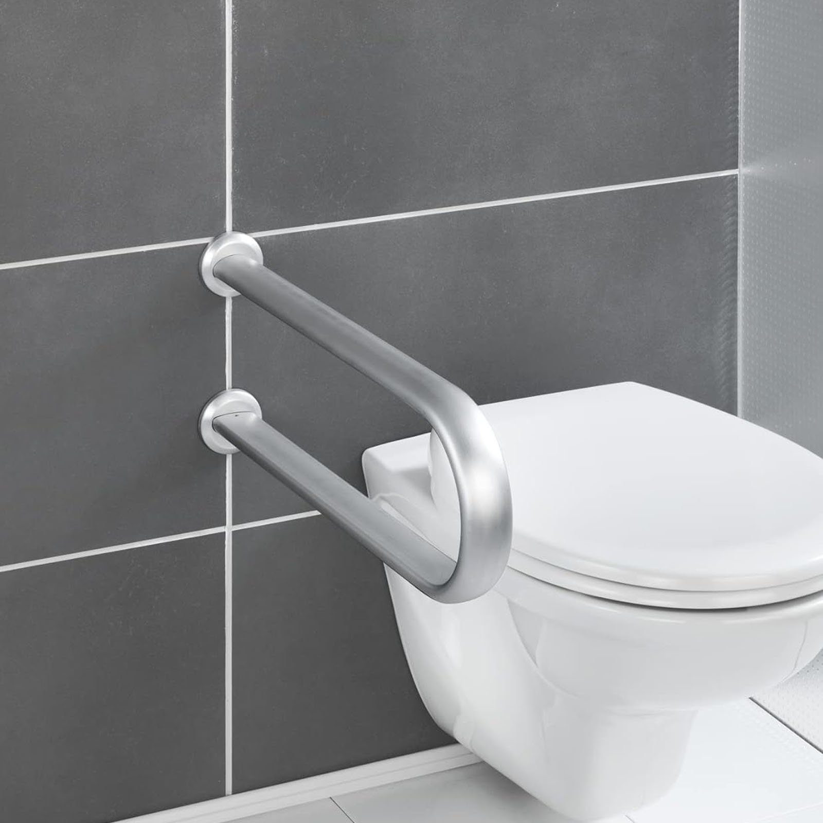 WENKO WC-Aufstehhilfe Bad Stützgriff Secura Premium Badstützgriff Wand, belastbar bis 120 kg, Aluminium, 53 x 6.5 x 23 cm, Silber matt – Bild 2 von 5