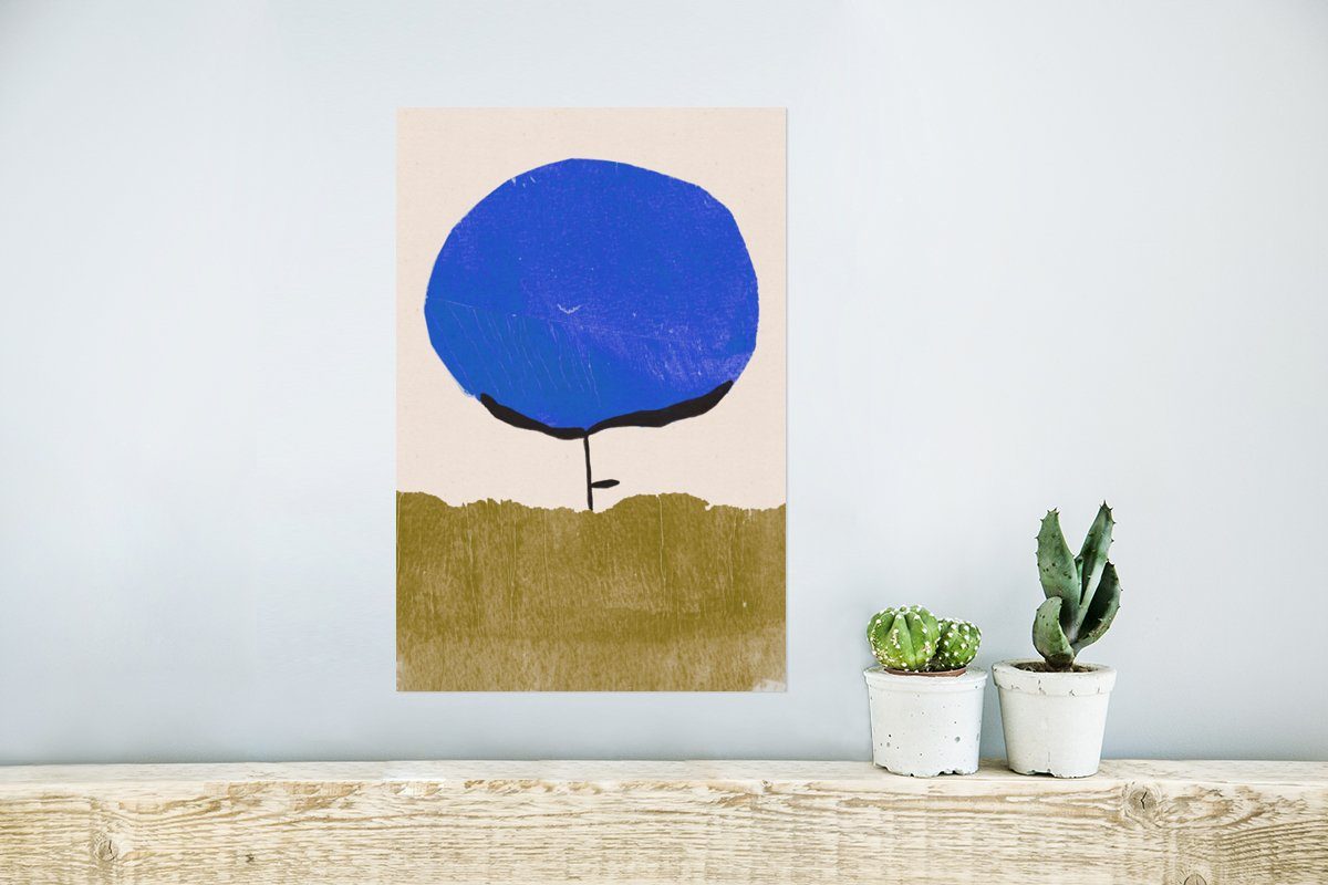 Wandbild, Ohne (1 Poster Blau St), - Blume Abstrakt Wandposter Wohnzimmer, - für - Grün, Poster, MuchoWow Rahmen