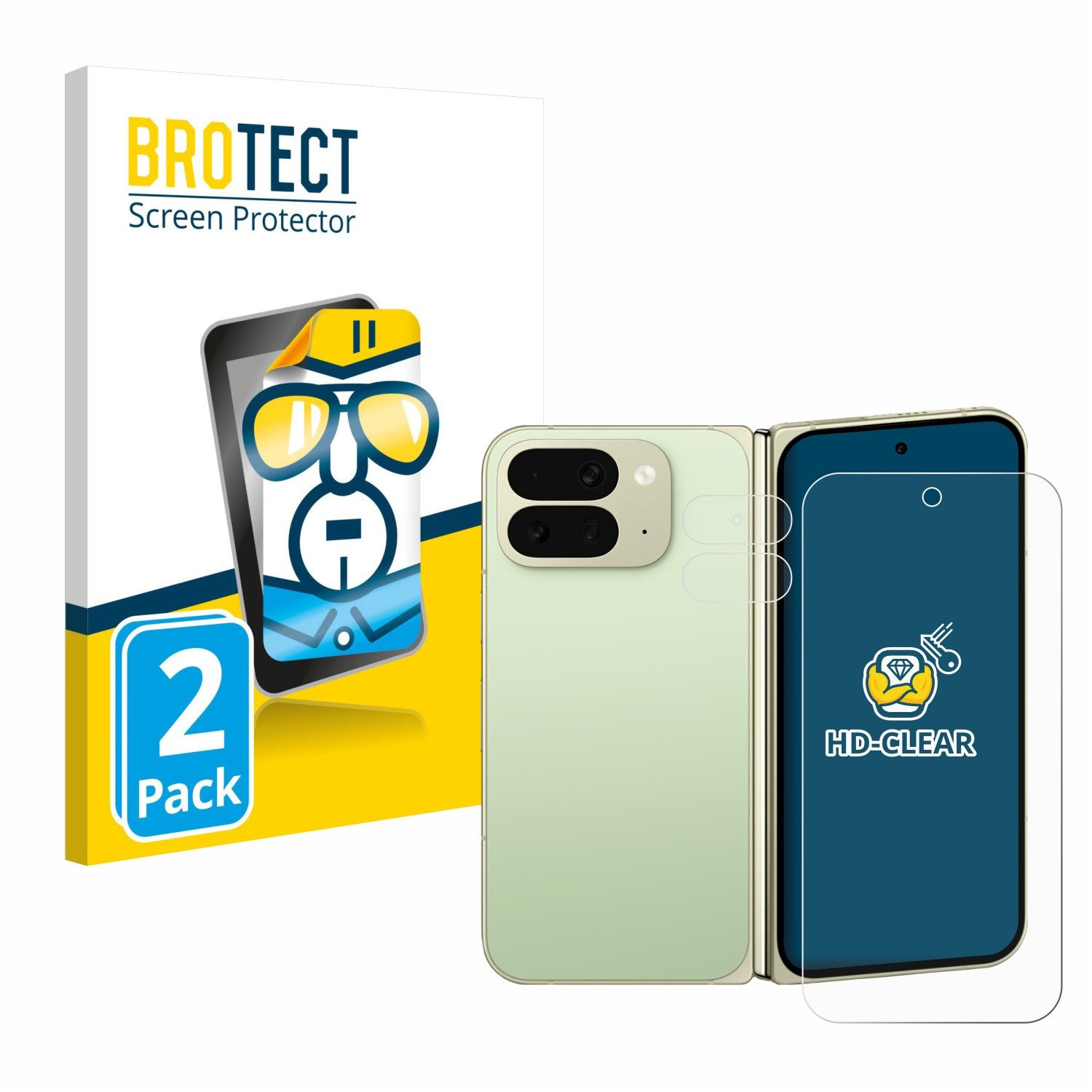 BROTECT Displayschutzfolie Schutzfolie für Google Pixel 10 Pro Fold (Display+Kamera), 2 Stück, Displayschutz Schutz Folie Klar Transparent