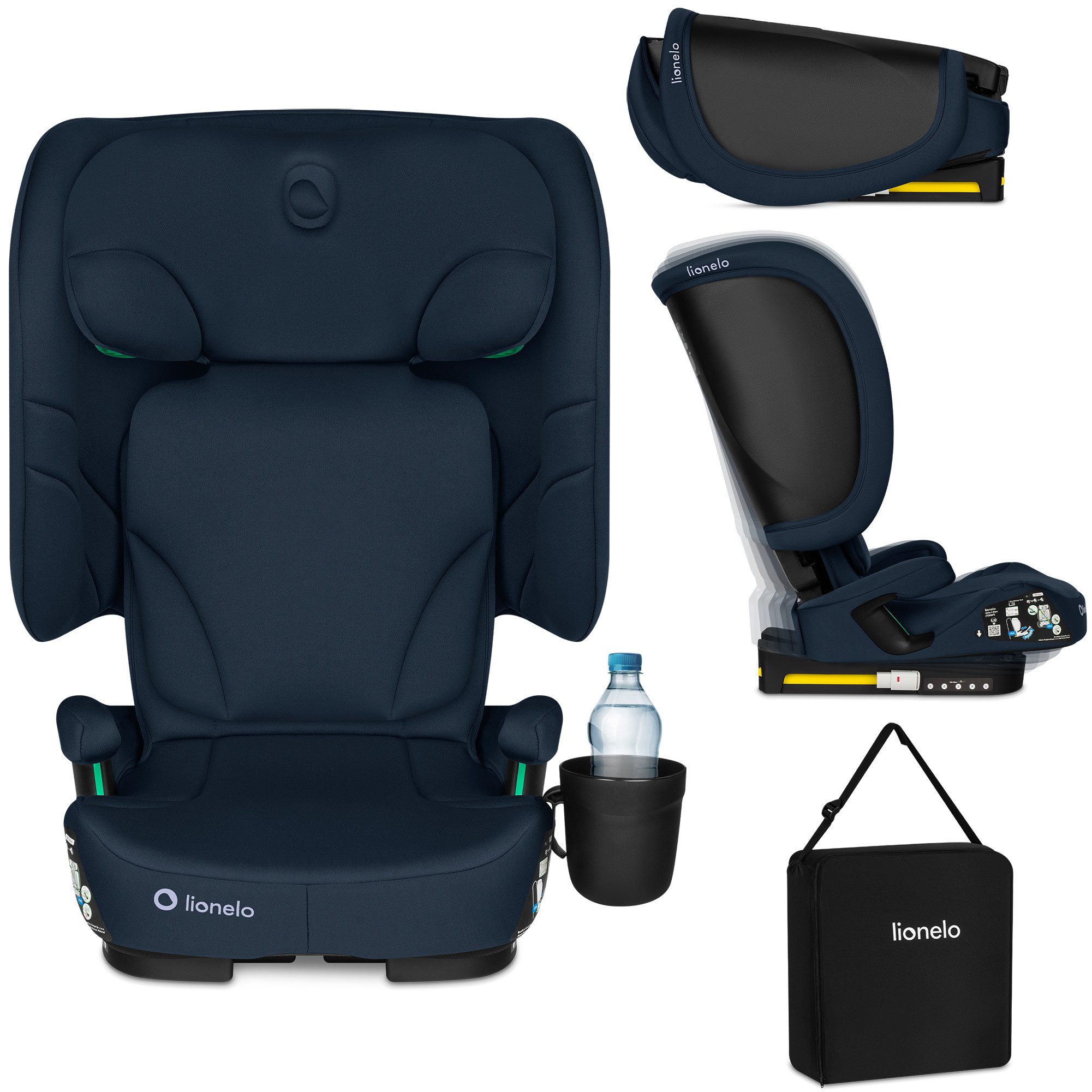 lionelo Autokindersitz ORIN I-SIZE, ab: ab ca. 3,5 Jahren, bis: bis ca. 12 Jahren, ab: 100 cm, bis: 150 cm, (Kindersitz mit Transporttasche und Becherhalter), i-Size/kompakt/14fach/4fach/ultraleicht