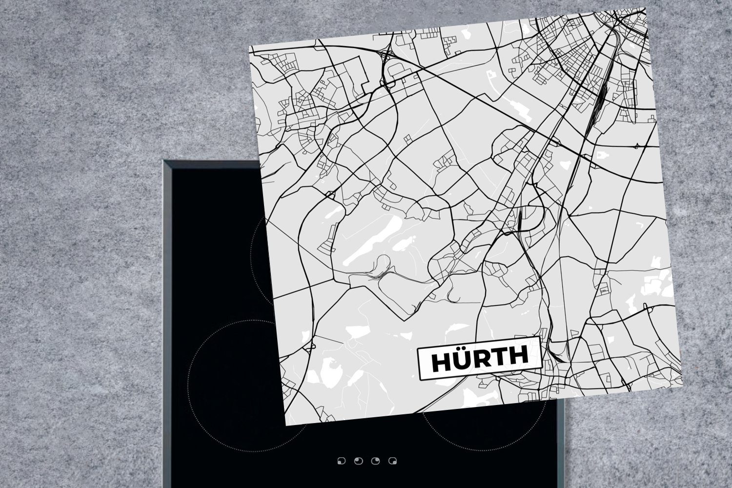 MuchoWow Herdblende-/Abdeckplatte Hürth - Vinyl, (1 Karte, Deutschland cm, 78x78 für küche tlg), Stadtplan Ceranfeldabdeckung, Arbeitsplatte - 