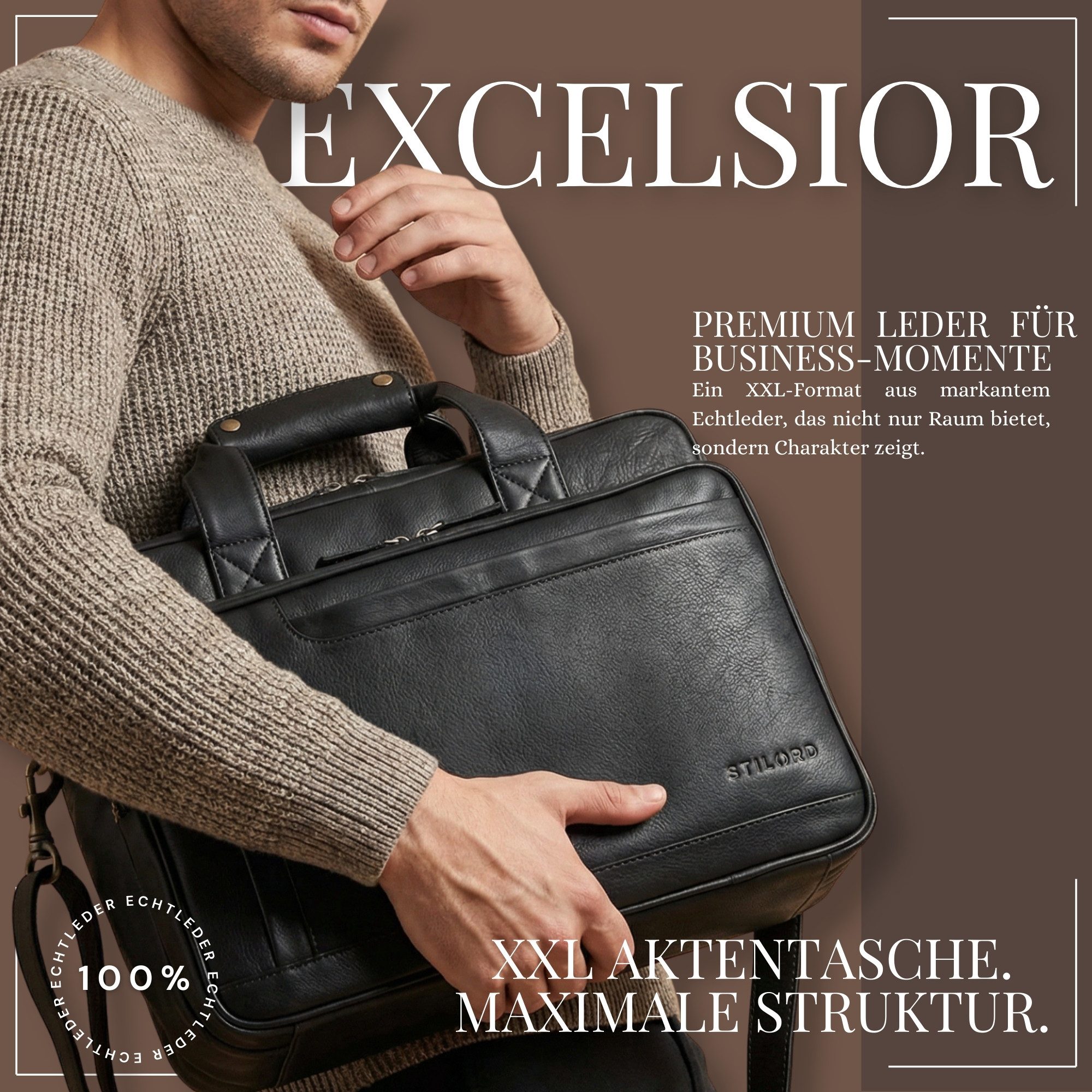 STILORD Aktentasche "Excelsior" XXL Aktentasche Herren Leder Große Laptopta günstig online kaufen