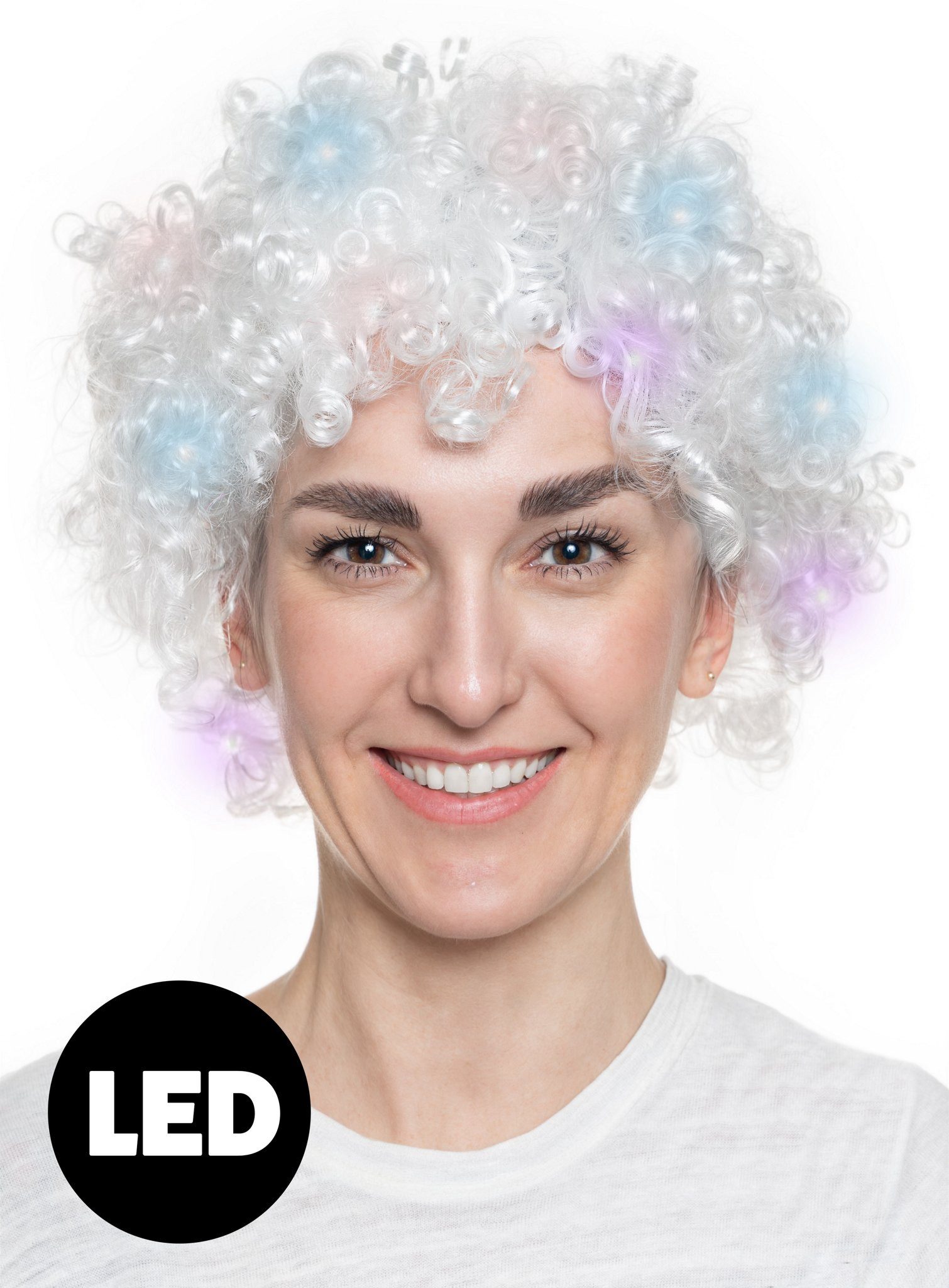 Kostüm-Perücke Weiße Clownsperücke mit blinkenden LEDs