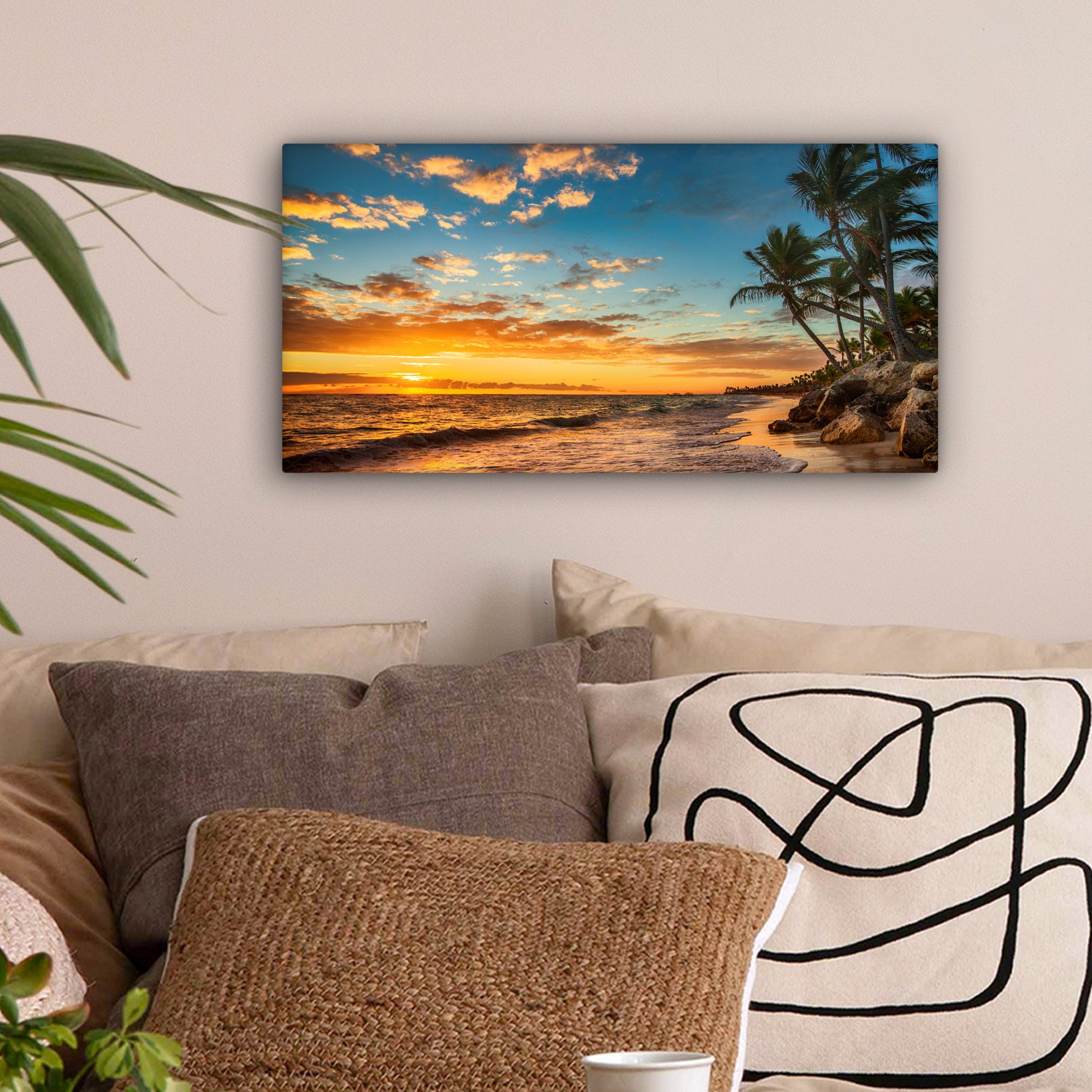 OneMillionCanvasses® Leinwandbild Panorama Strand - Sonnenuntergang günstig online kaufen
