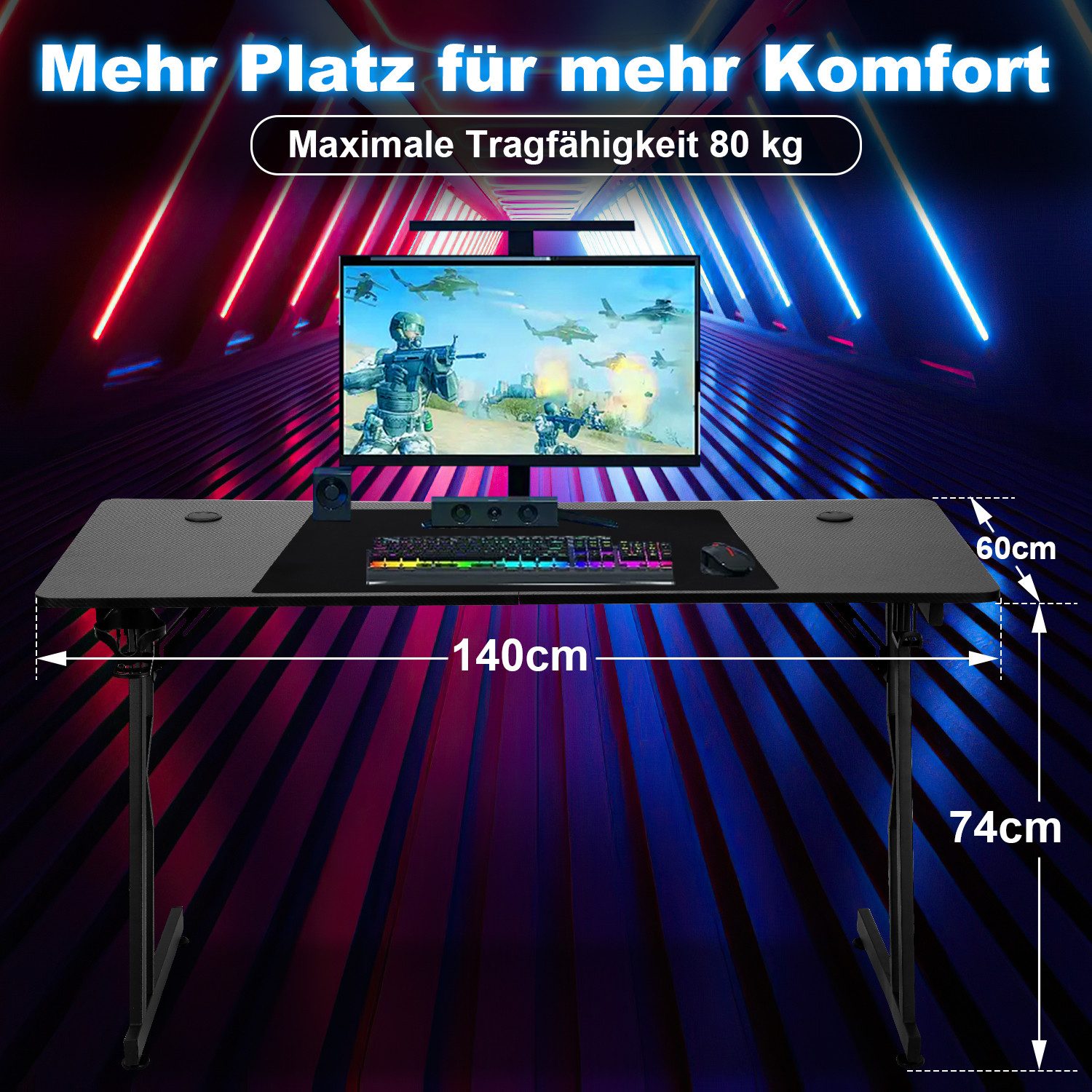 Clanmacy Gamingtisch Gaming Schreibtisch inkl. Mauspad, Stabiler PC-tisch ( günstig online kaufen