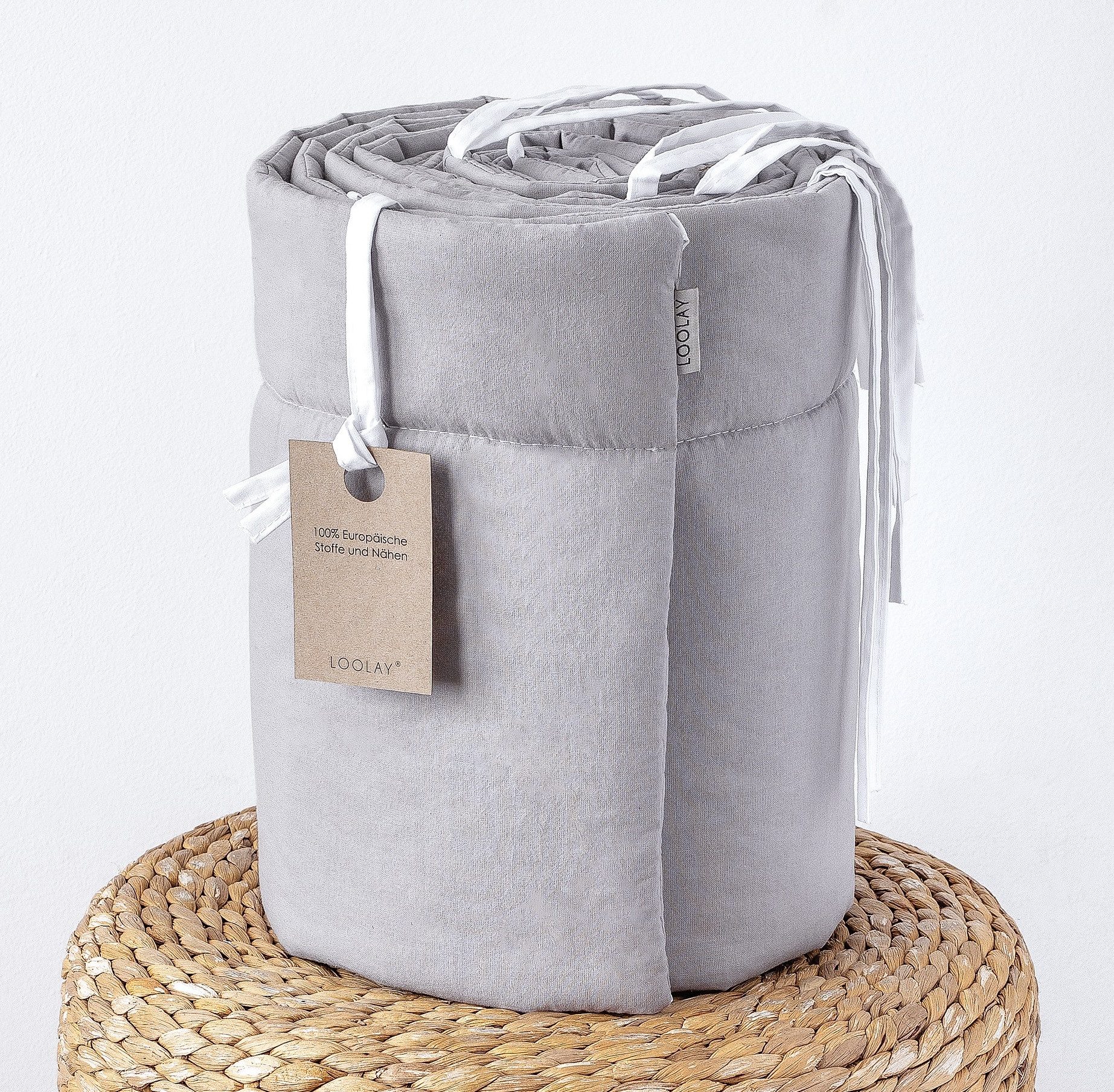 Bettnestchen 100% GRAU BIO-Baumwolle Atmungsaktives Babybett BETTUMRANDUNG