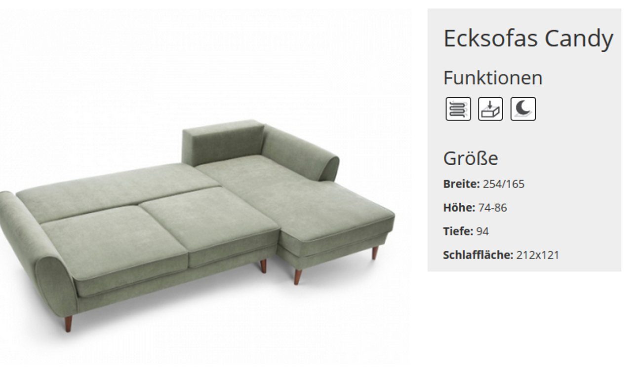 JVmoebel Ecksofa, Textl Polster Stoff Ecksofa Sofa Wohnzimmer Design Couch Schlafsofa Grau