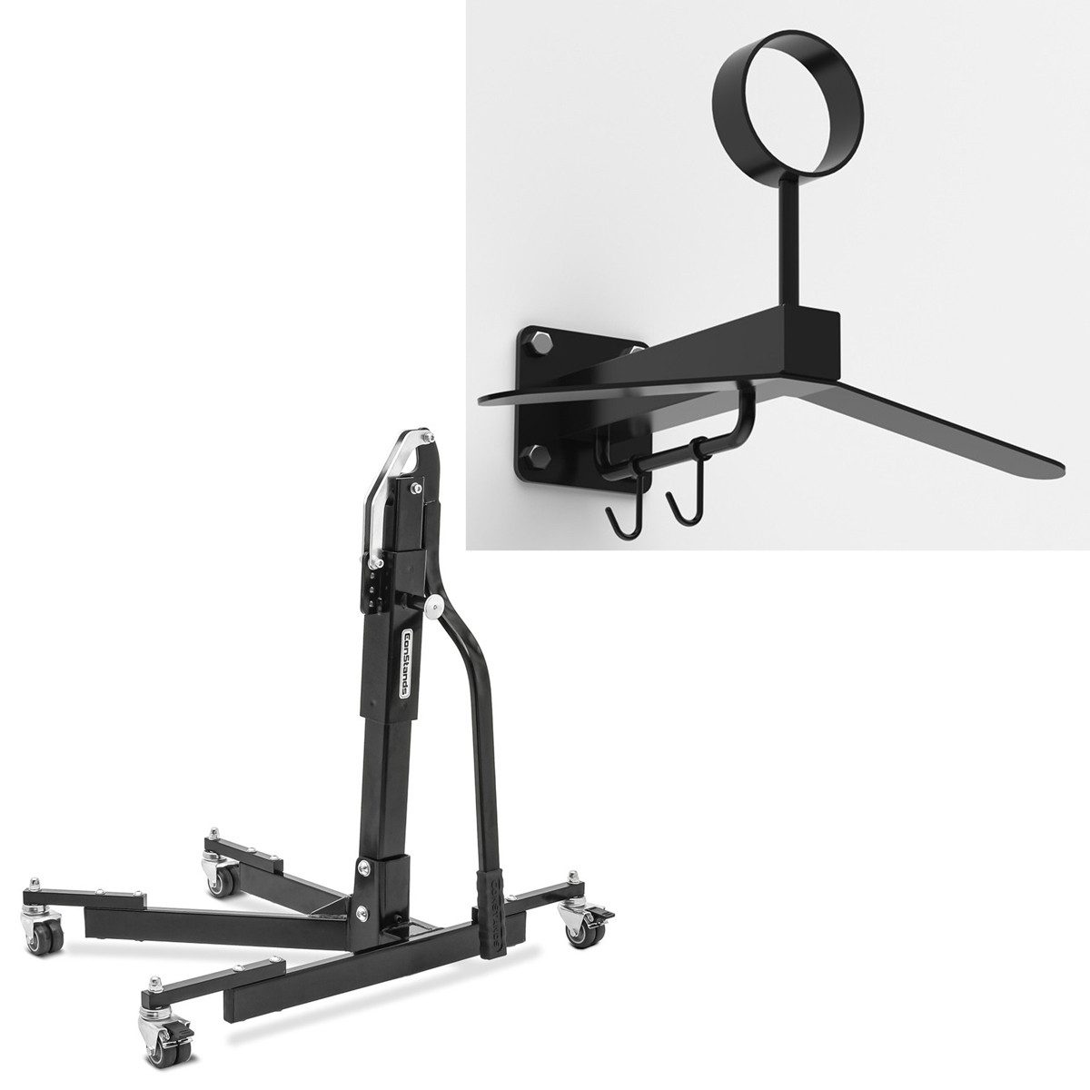 ConStands Motorradheber Set: Zentralständer ohne Adapterplatte sw Power-Evo # mit Motorrad Gar
