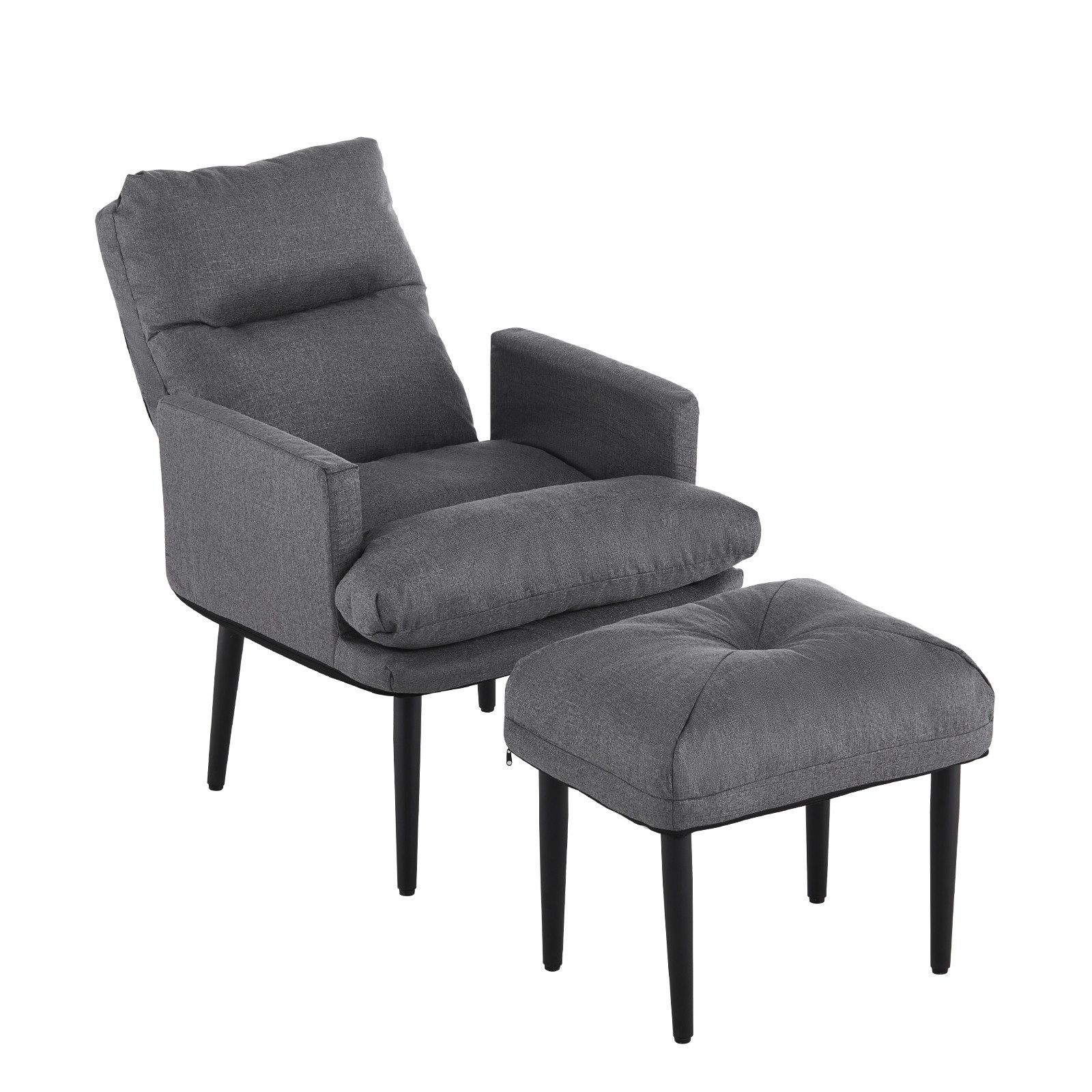 CLIPOP Relaxsessel Leinen Relaxsessel mit Ottoman (Relaxsessel mit Hocker), Verstellbare Rückenlehne Loungesessel für Wohnzimmer