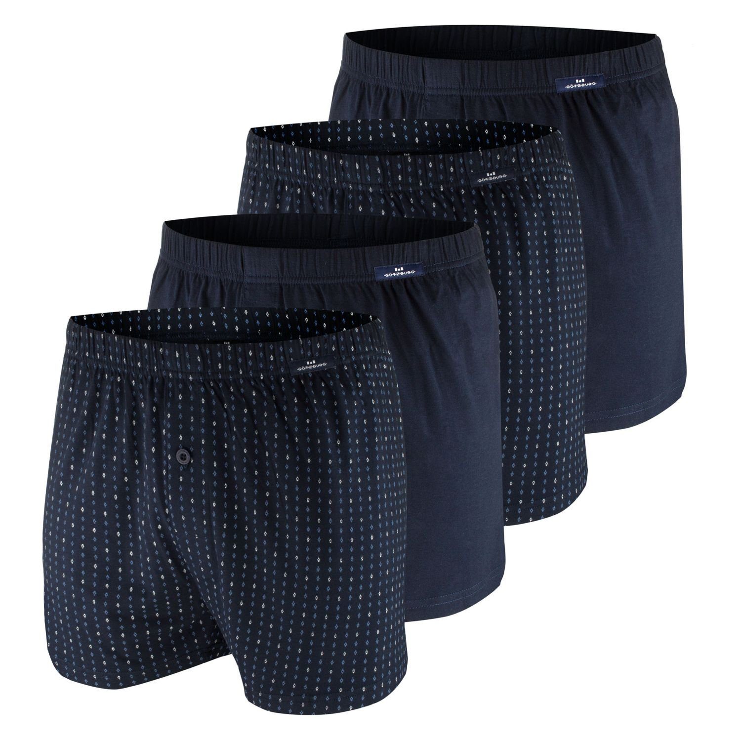 GÖTZBURG Boxershorts (4-St) mit Eingriff und Knopf, weiter Schnitt, im 4er Pack navy gemustert