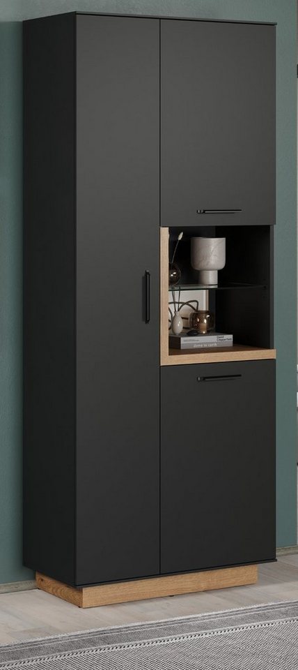 199 Eiche, grau 80 cm) Stauraumvitrine (Schrank in viel trendteam und mit Soft-Close Synnax x Stauraum mit